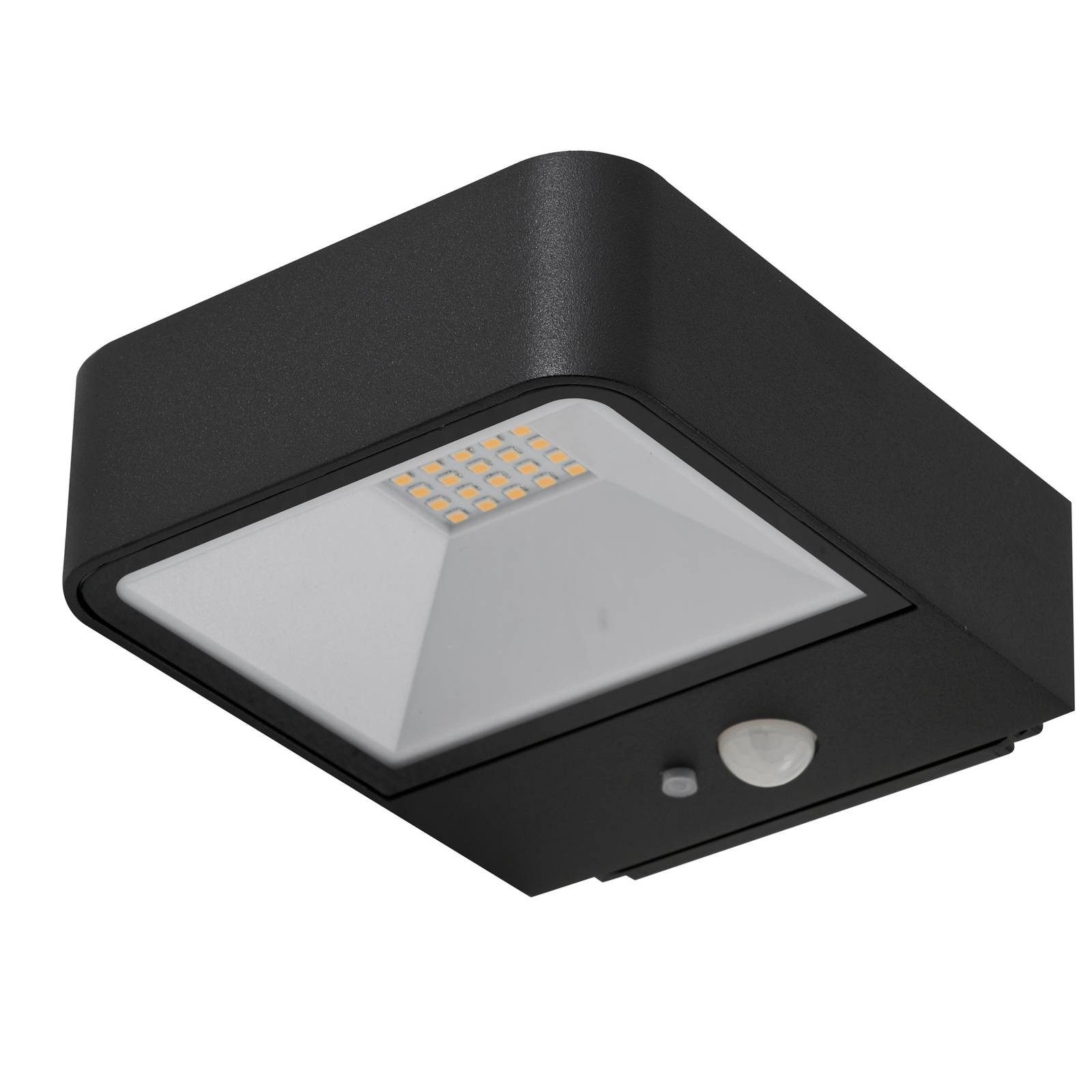 Lucande Außen-Wandleuchte Dava, LED, Metall, Schwarz warmweiß IP54mit Bewegungsmelder, LED 1,8 W gesamt, warmweiß