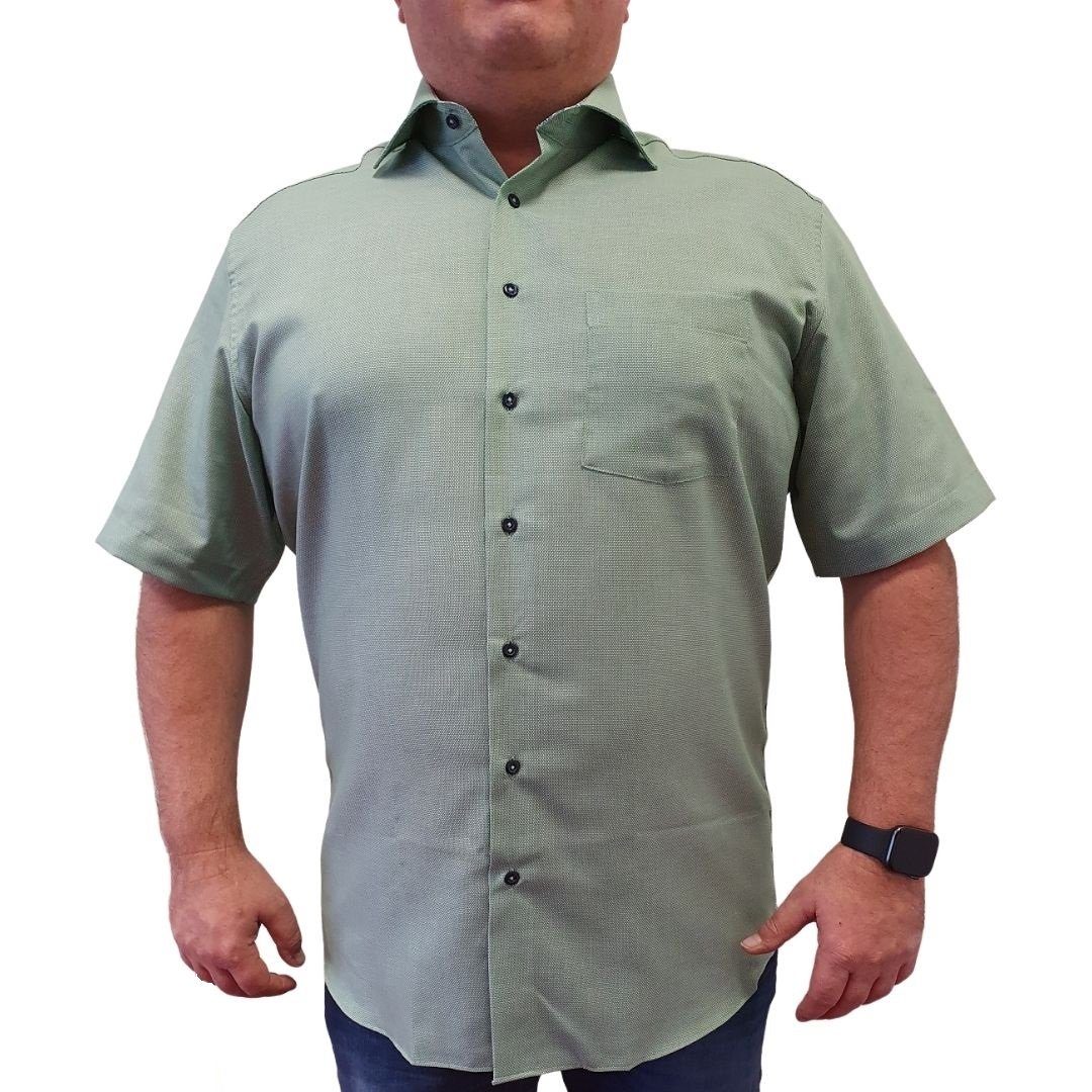 Eterna Kurzarmhemd strukturiertes Kurzarmhemd mit Tasche unifarben grün-weiß