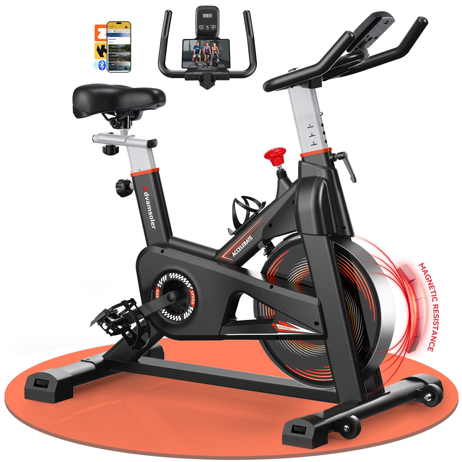 Wenoker Heimtrainer Fahrrad mit App,Magnetischem Widerstand, Indoor Bike, Kardio Training Fitnessbikes, Kinomap&Zwift kompatibel, Bis 160KG