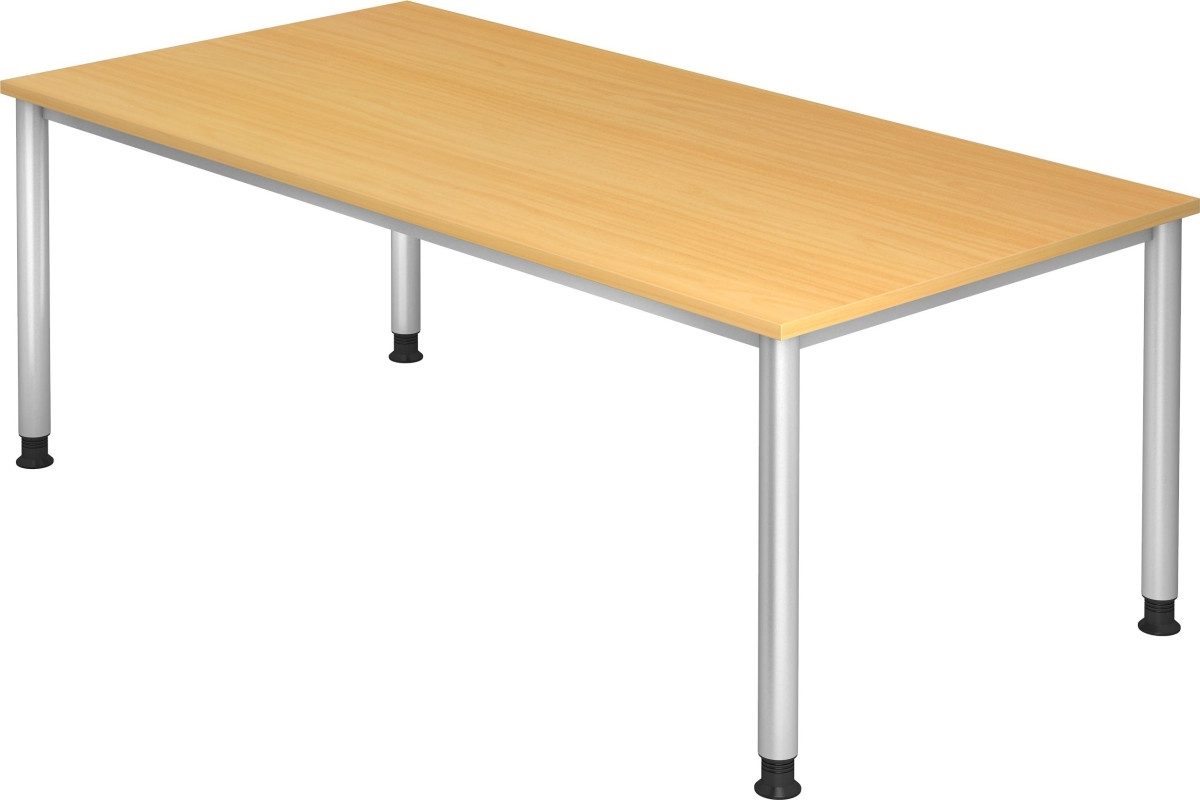 HAMMERBACHER Schreibtisch Schreibtisch 4-Fuß-rund 200x100cm Buche/Silber