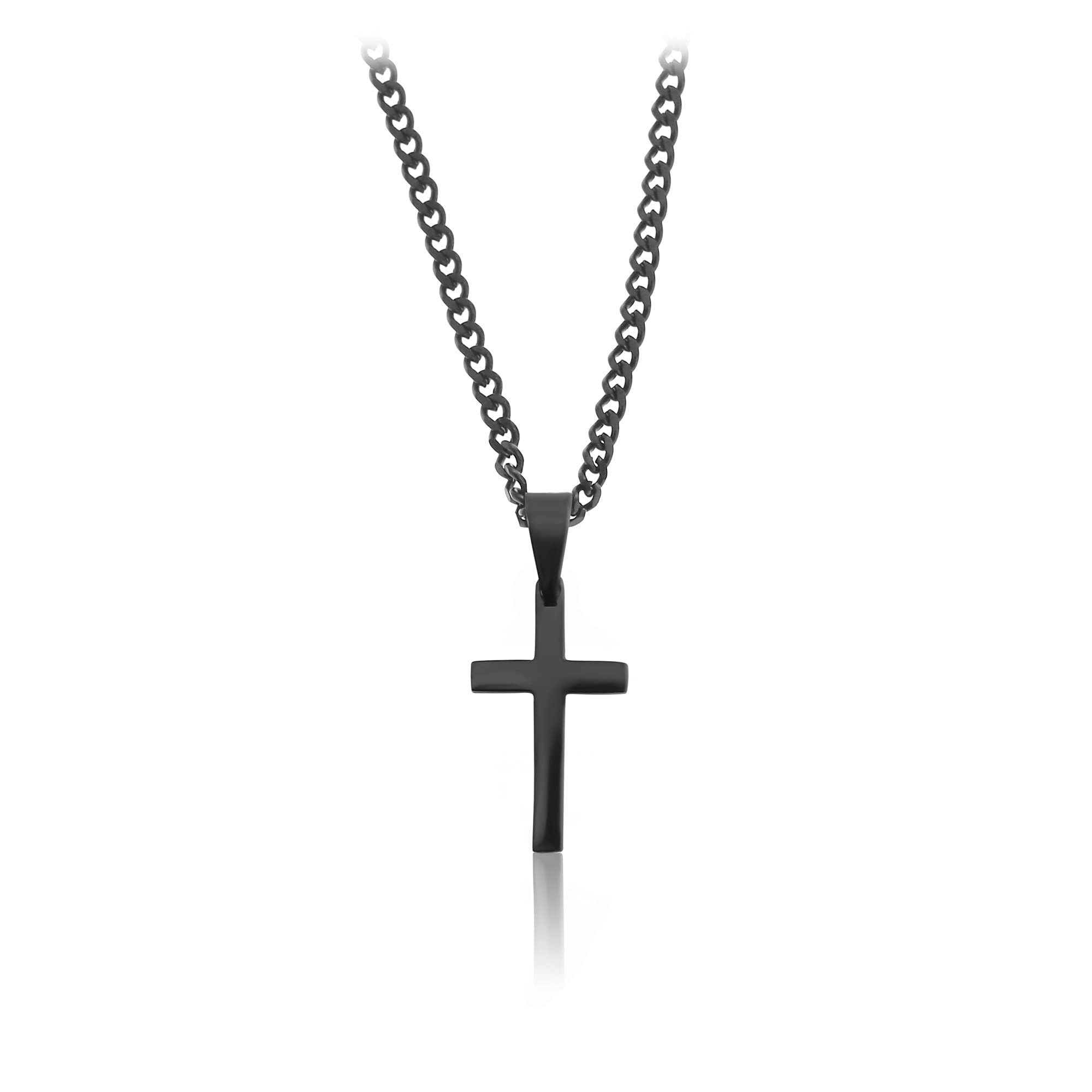 Made by Nami Anhänger Edelstahl Kreuzkette Herren, mit Schwarz Gliederkette Halskette Anhänger Kreuz Kette