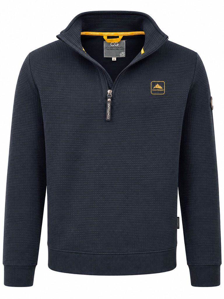 Coastguard Troyer Herren Sweat-Troyer 80937 mit Waffelstruktur - Pullover Troyer-Kragen Stehkragen mit Reißverschluss, Rippbündchen an Ärmeln und Saum