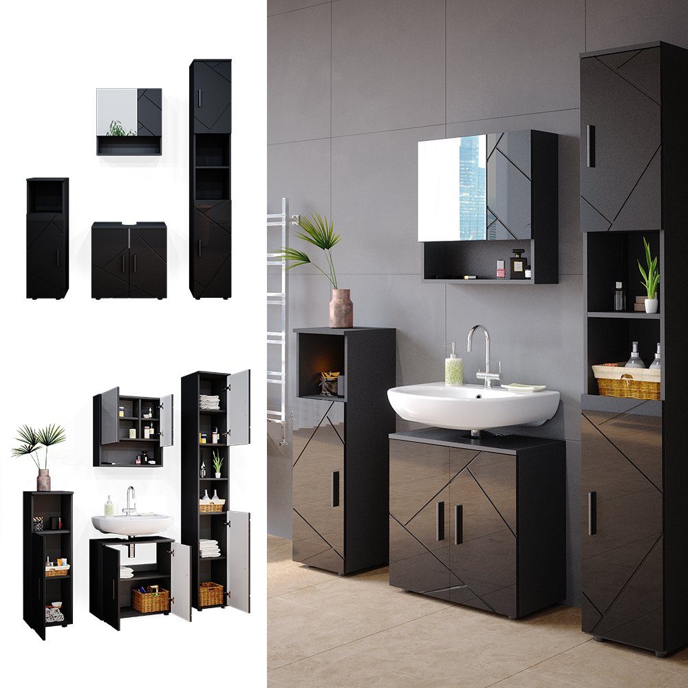Vicco Badmöbel-Set Irma, Anthrazit Hochglanz, 4 Teile, mit Hochschrank, (4- günstig online kaufen