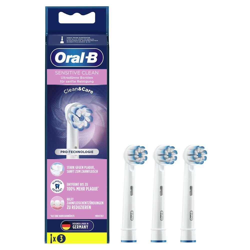 Oral-B Aufsteckbürsten Reinigung Sensitive Clean weiß, sanfte für Pro-Technologie: Ultra-dünne Borsten - Aufsteckbürsten - 3er