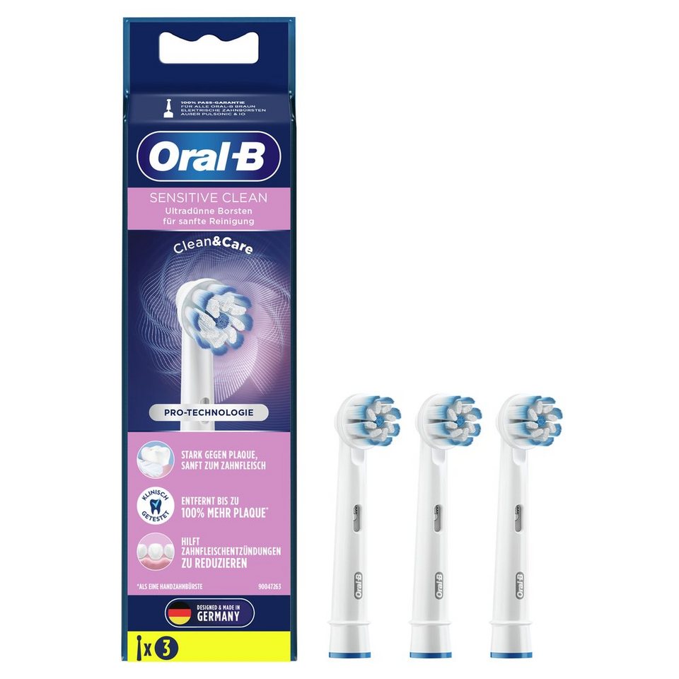 Oral-B Aufsteckbürsten Sensitive Clean 3er - Aufsteckbürsten - weiß, Pro-Technologie:  Ultra-dünne Borsten für sanfte Reinigung