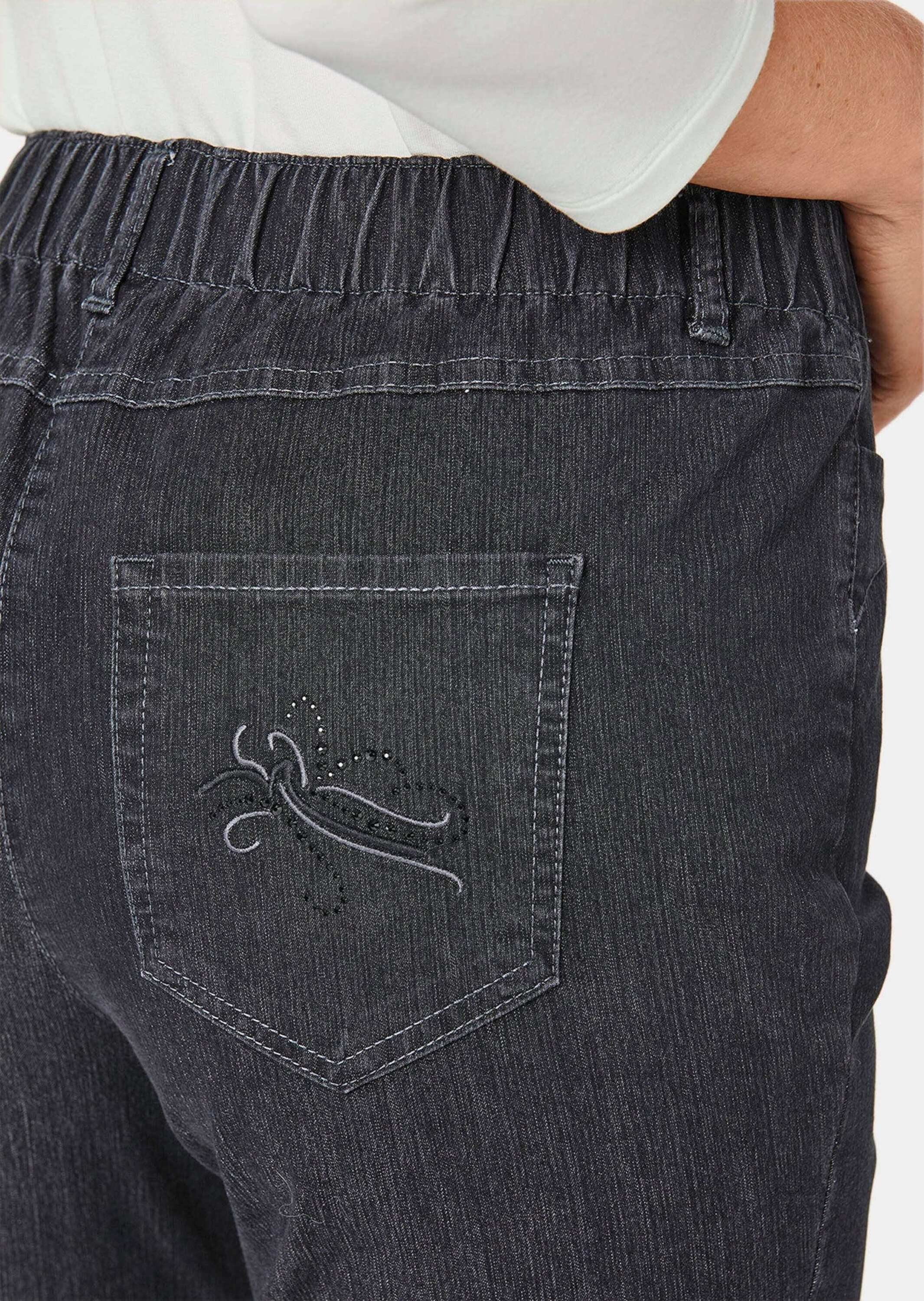 GOLDNER Bequeme Jeans Kurzgröße: Baumwollhose mit Rundumdehnbund Stretchjeans im 4-Pocket- Stil mit Taschen und Knöchellänge