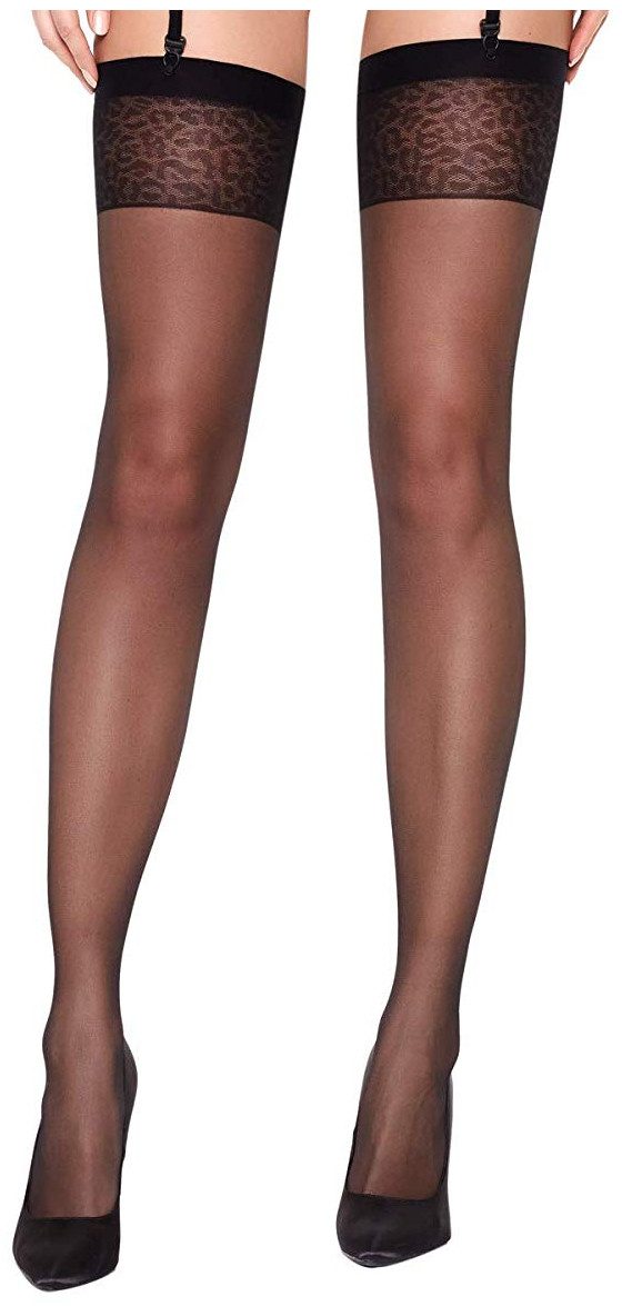 Fiore Strapsstrümpfe Sensual (Packung, 1 Paar) luxuriöse Strapsstümpfe mit Raubtiermuster am Strumpfband