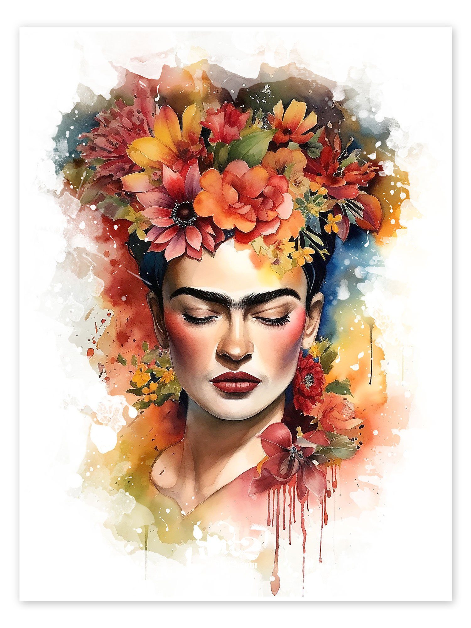 Posterlounge Poster Olga Telnova, Frida Kahlo mit Blütenhaar, Kinderzimmer Malerei
