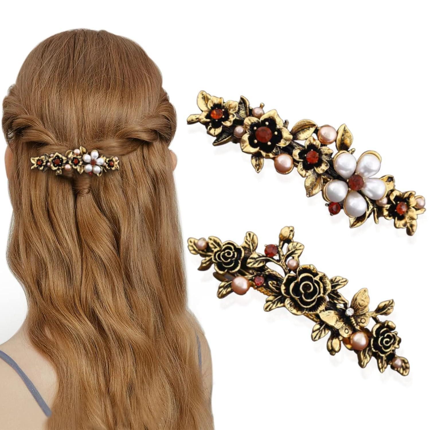 LuxusKollektion Haarspange Automatische Haarspangen Damen Vintage Groß Blume Kristall Perle Hair