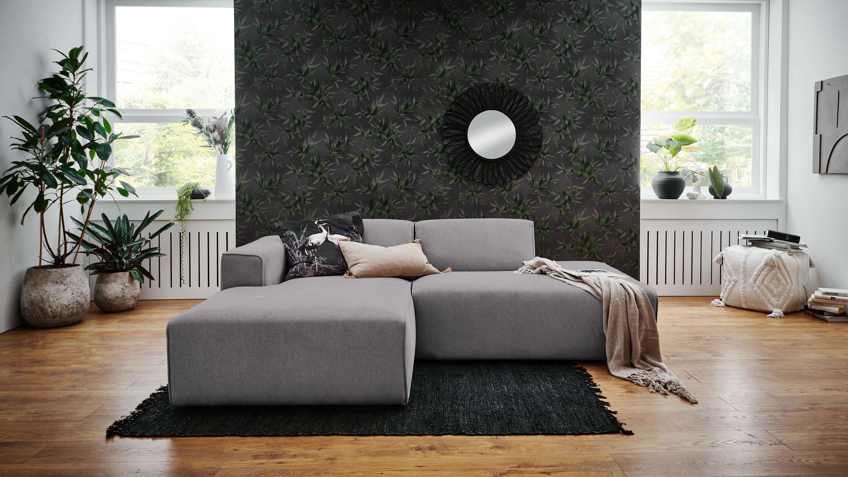 Home affaire Ecksofa Noord mit Kedernaht, Breite 227 cm, L-Form, Cord, Struktur, Webstoff, mit Wellenunterfederung, Massivholzrahmen