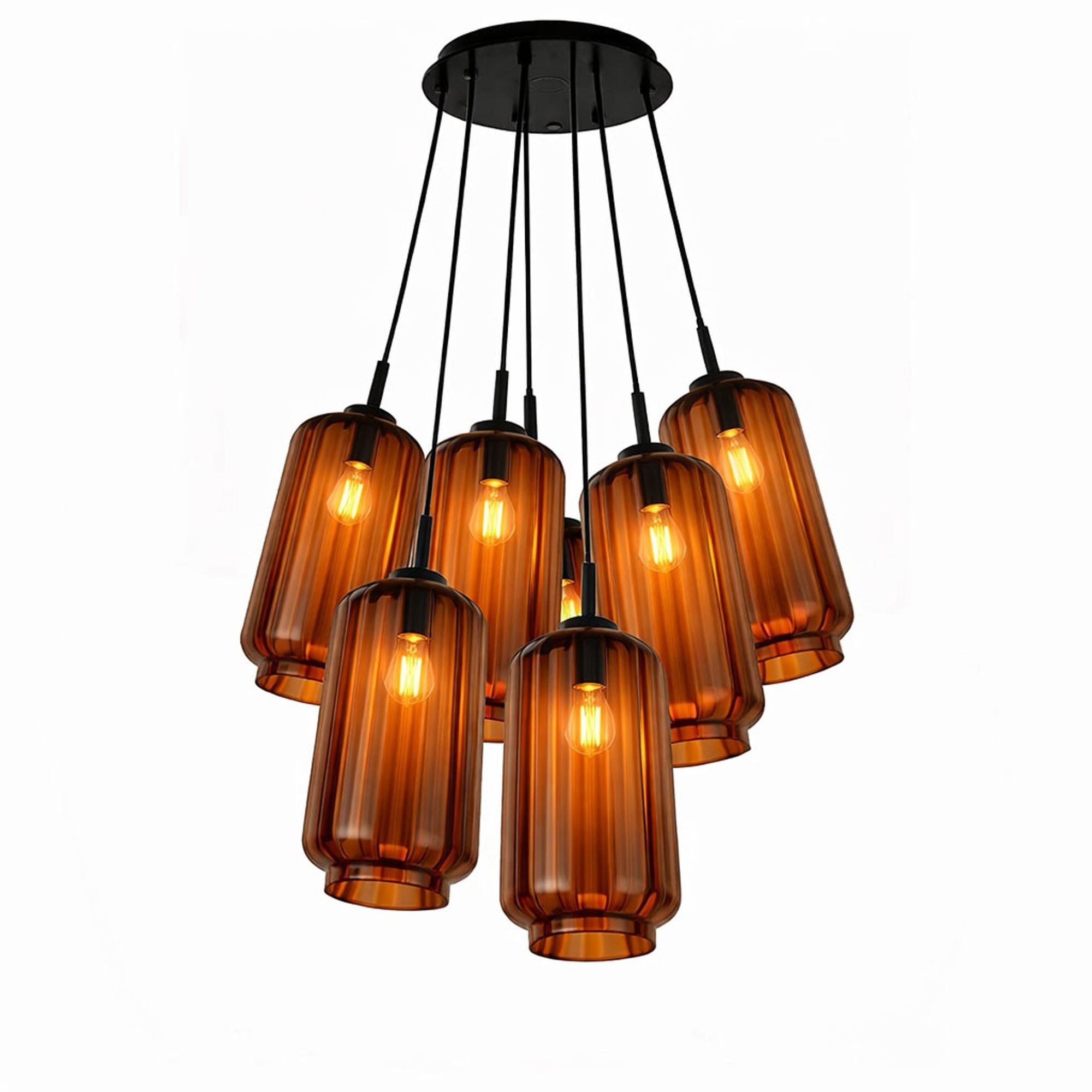 s.luce Pendelleuchte s.luce Velo Cluster Glas-Pendelleuchte 7-flammig 7x18cm Braun