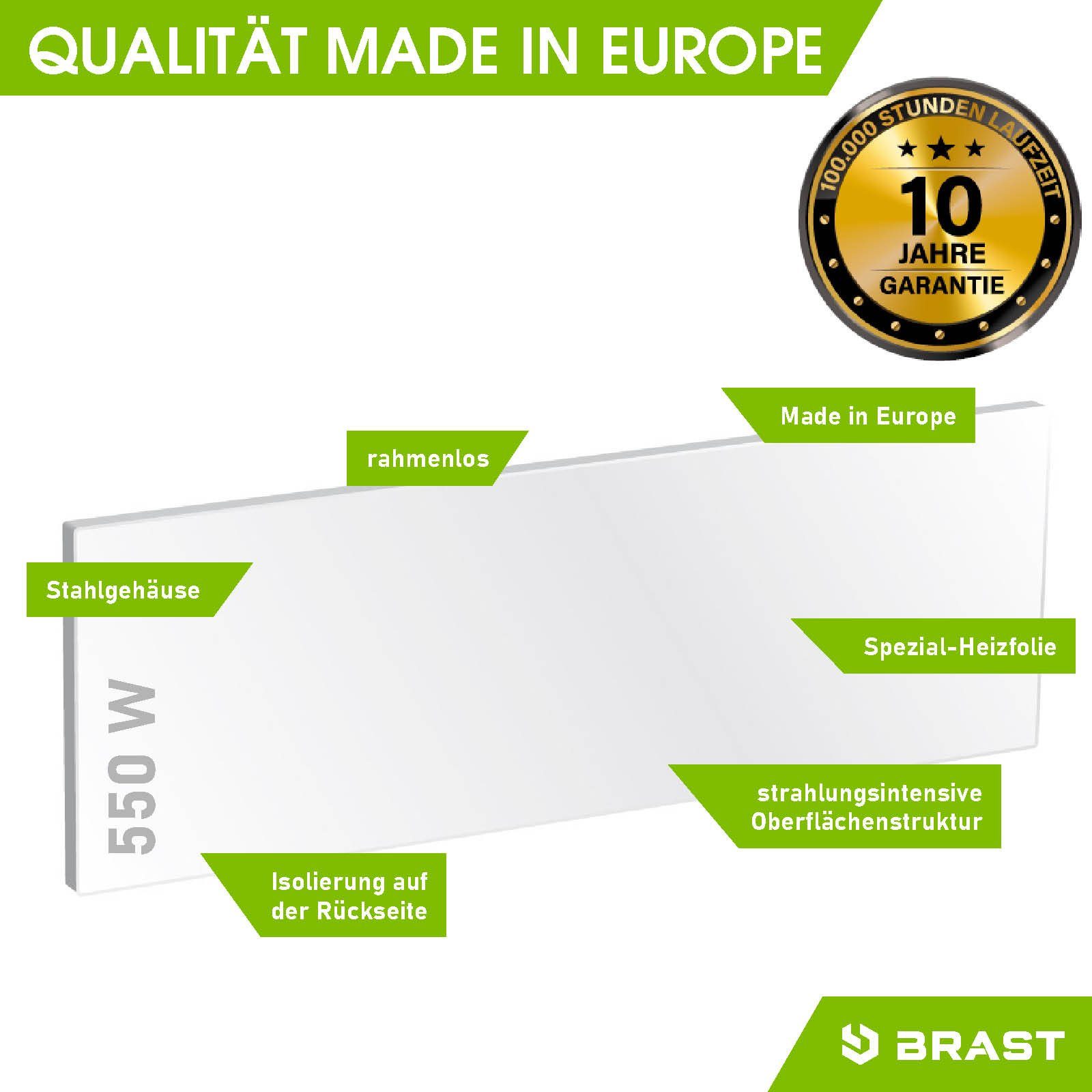 BRAST Infrarotheizung mit Stahlgehäuse 550 Watt inkl. Wandhalterung & Montagematerial, Made in EU Überhitzungsschutz Spezial-Heizfolie für bestes Raumklima