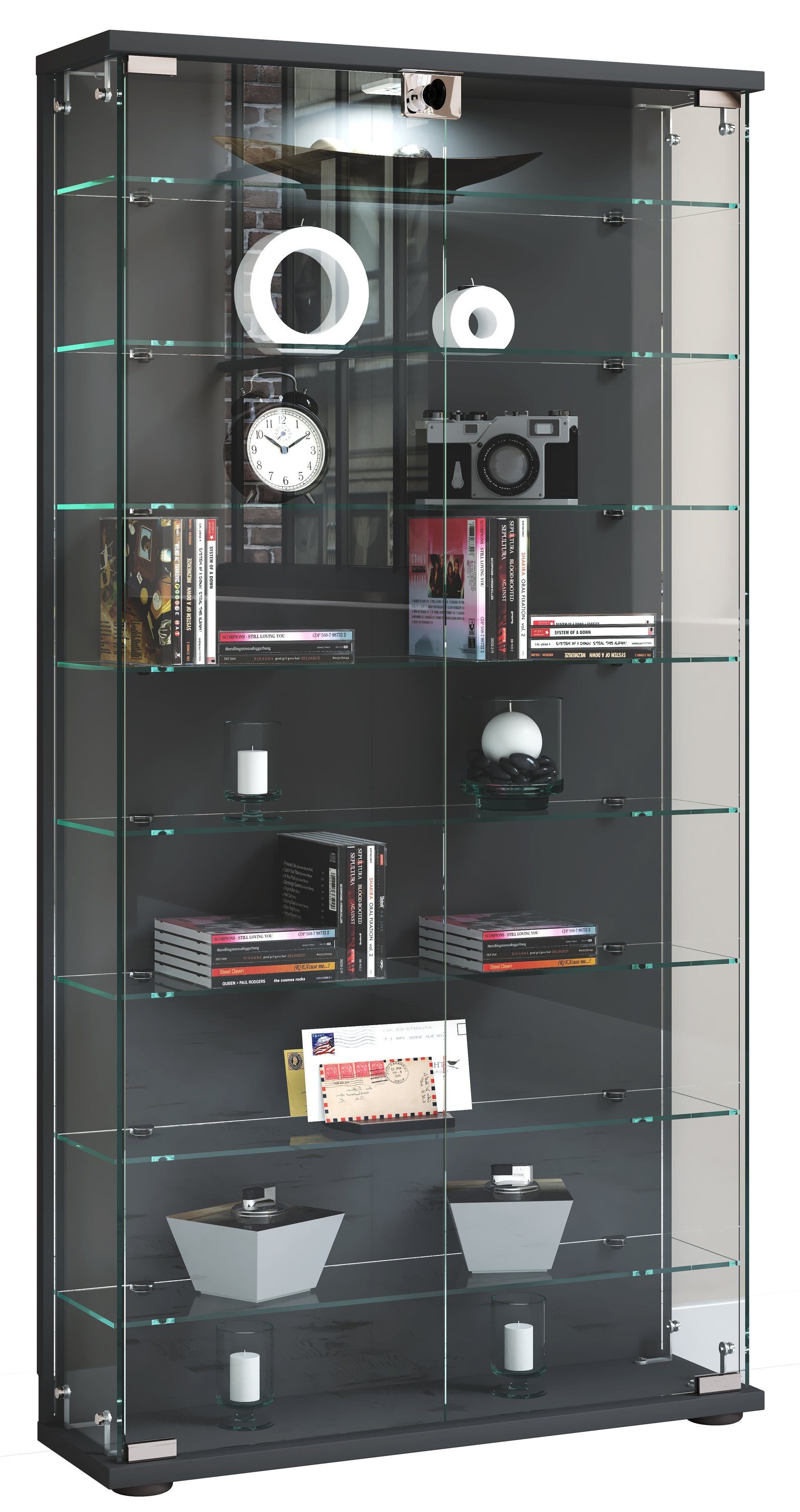 VCM Standvitrine Holz Glas Stand Vitrine Sammelvitrine Stelas L