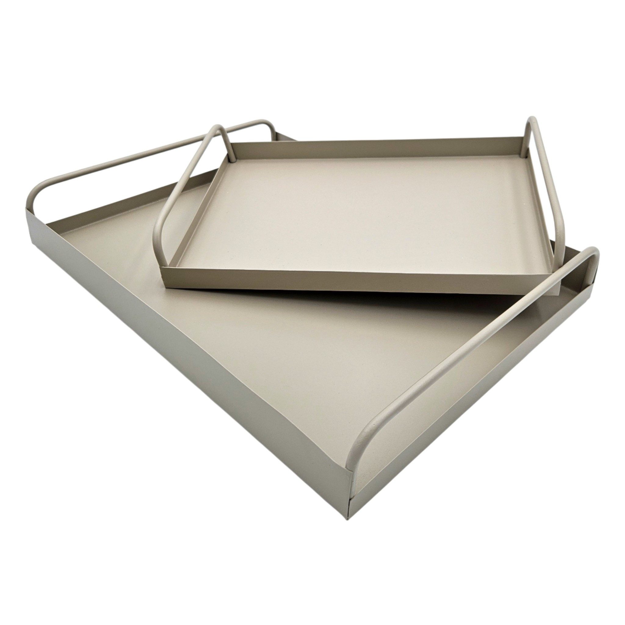 Meinposten Dekotablett Tablett Metall 2er Set Beige Modern Serviertablett 38x28/30x20 cm (2 St., 2er Set), mit Griffen
