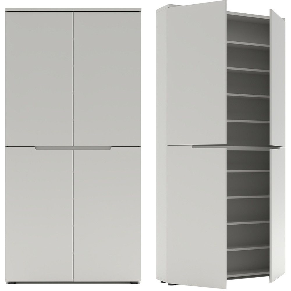 Lomadox Garderoben-Set BREDA-36, (Spar-Set, 5-St., Flurschrank Spiegel Ablage Garderobenpaneele), Grau hell Paneele mit Klapphaken Rillenoptik, inkl. Beleuchtung