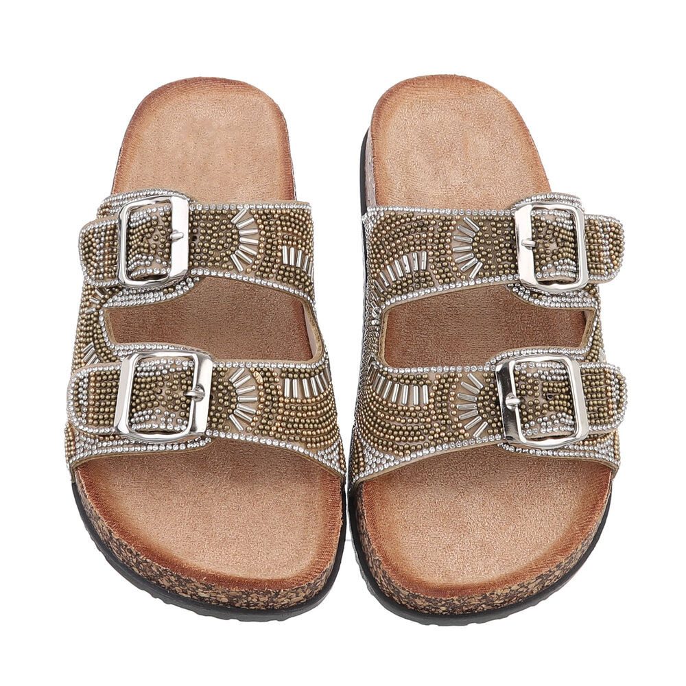 Ital-Design Damen Mules Freizeit Pantolette (86706347) Flach Pantoletten in Gold