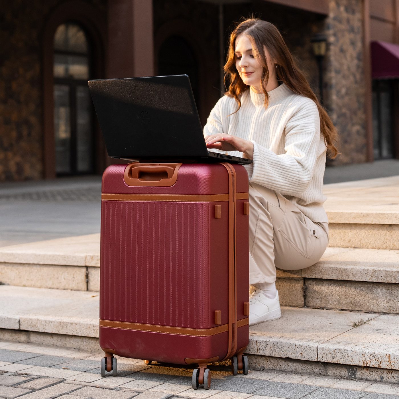 VALLSERO Trolleyset Hartschalen-Koffer set (M, L,XL) Rollkoffer, Reisekoffer, Handgepäck 4 Rollen, ABS-Material, TSA Zollschloss – Bild 4 von 5