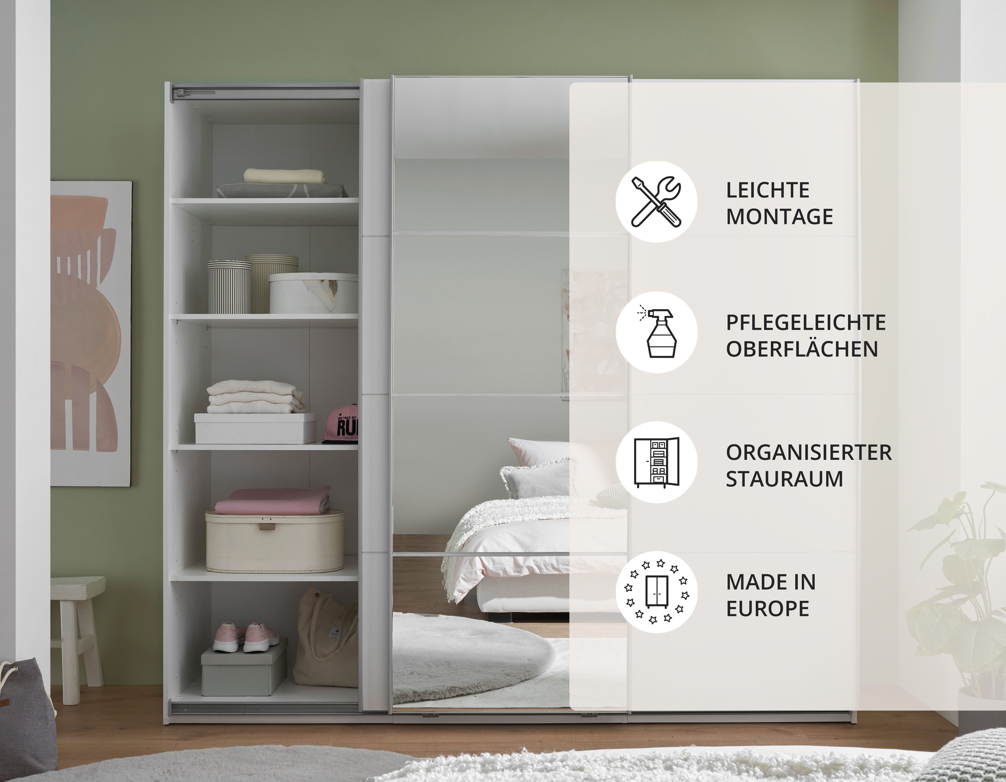 Schlafkontor Schwebetürenschrank Carano Kleiderschrank, Schiebetürenschrank mit Spiegeltür