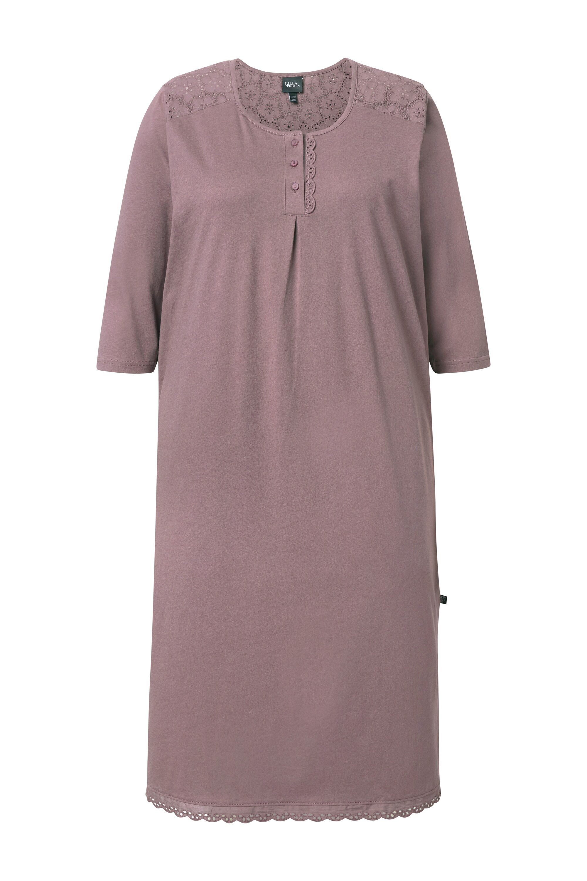 Ulla Popken Nachthemd Nachthemd Lochstickerei Zierfalte Rundhals 3/4-Arm günstig online kaufen