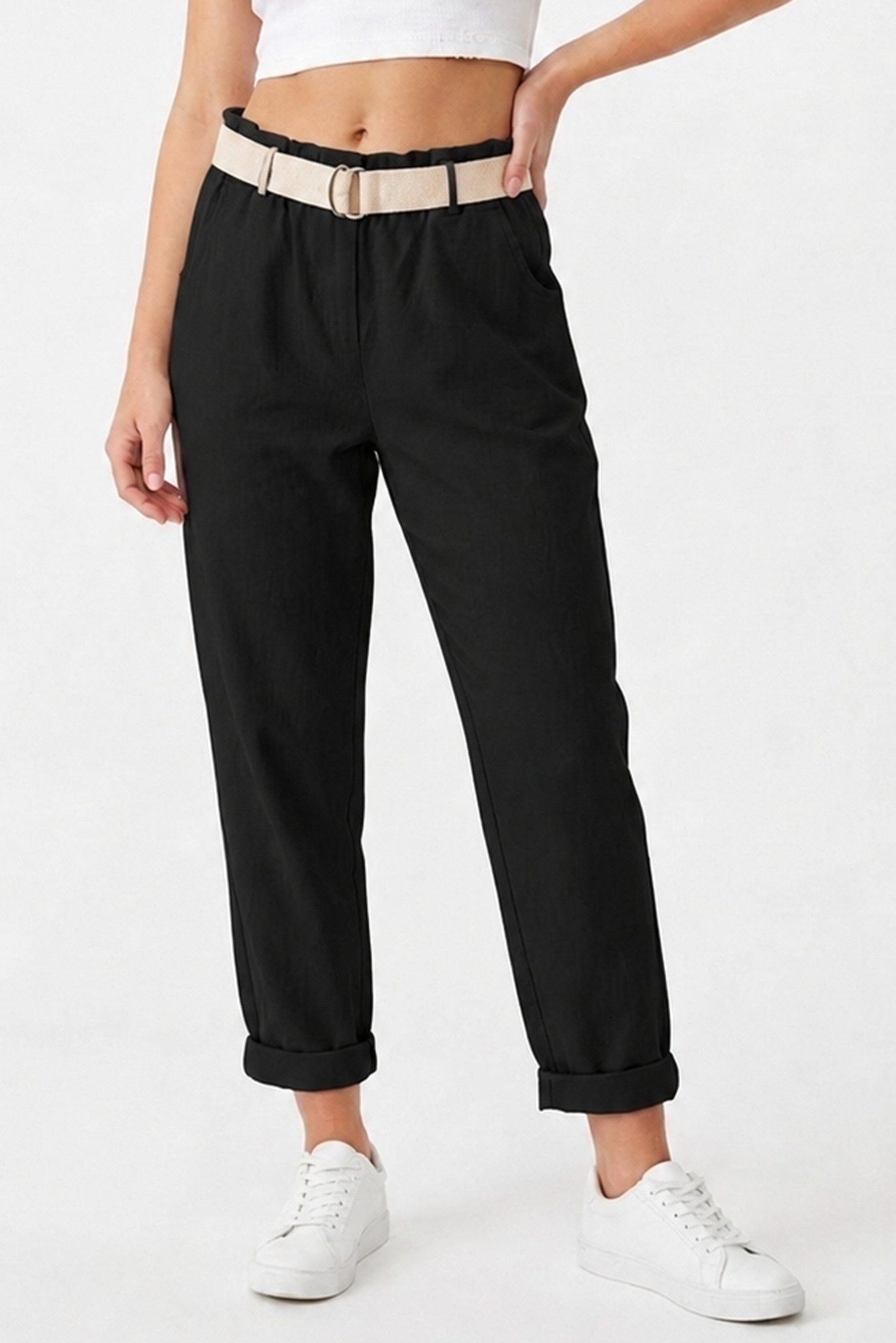 Kendindza Collection Stretch-Hose Damen Chino Hose Stretch mit Gürtel Stoffhose Damen elegant Loose Fit Weiches Material - Loose Fit - weiter geschnitten - Gürtel inkl