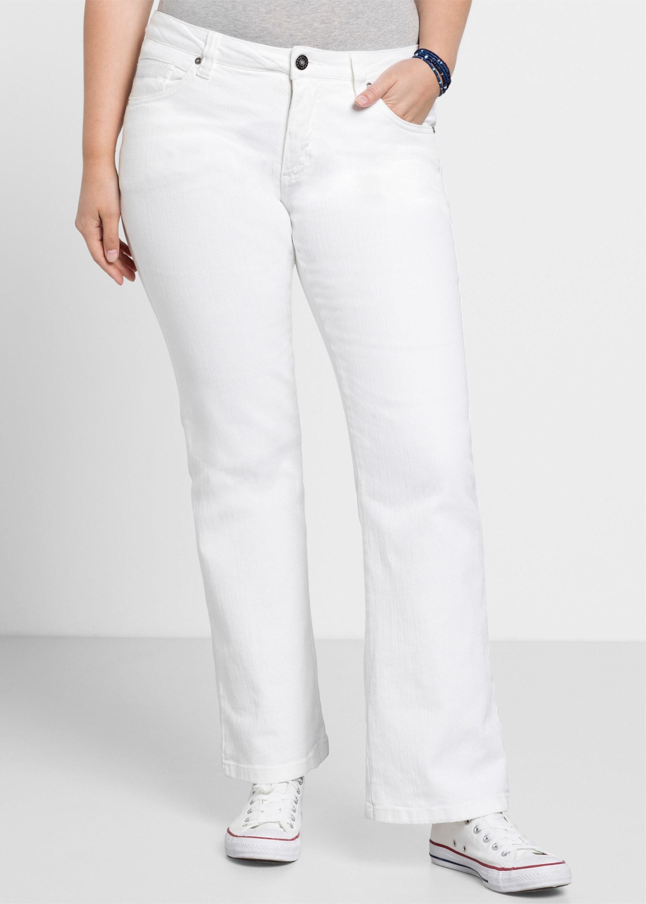 Sheego Bequeme Jeans Bootcut-Jeans in 5-Pocket-Form, mit Used-Effekten – Bild 4 von 5