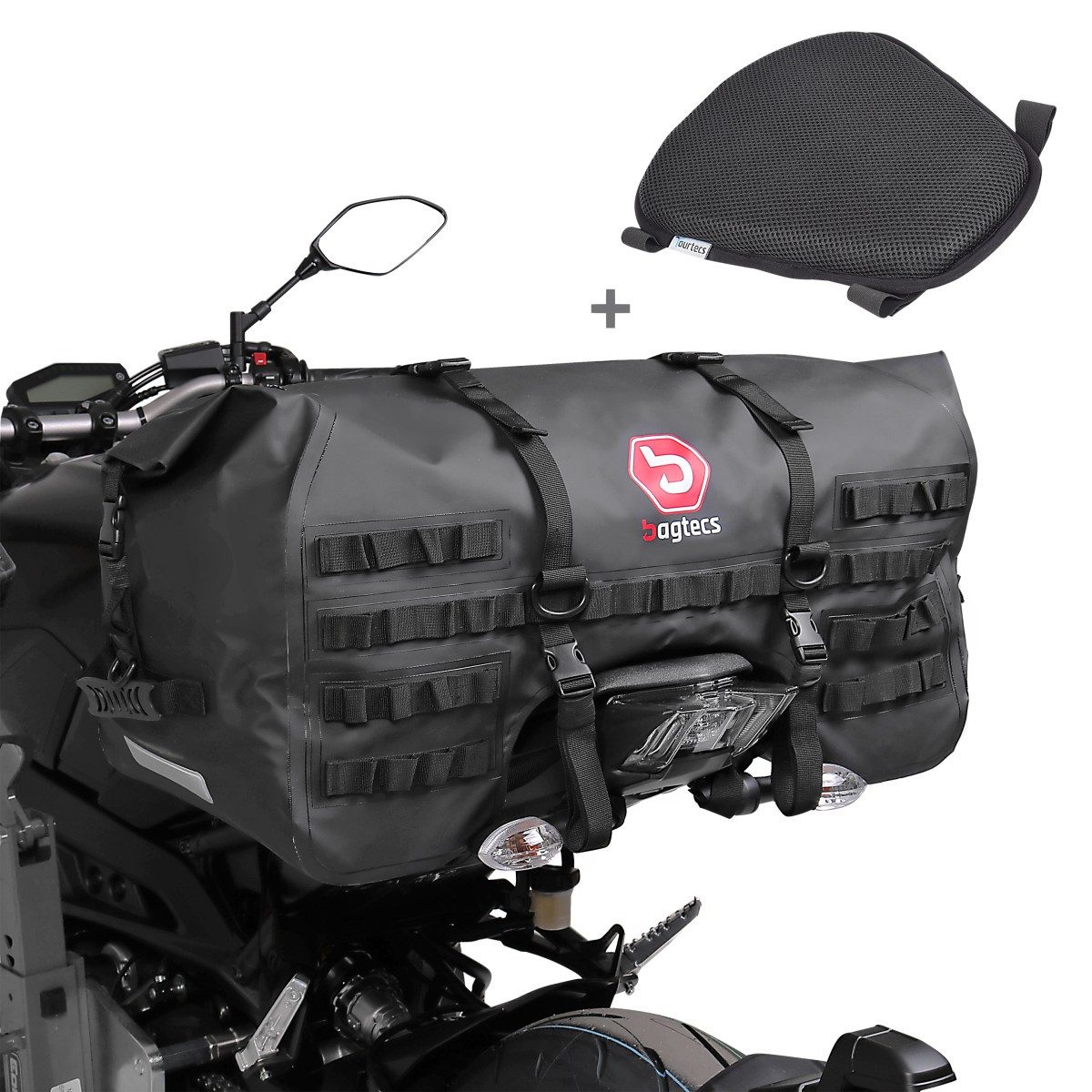 Bagtecs Reisetasche Set Hecktasche + Sitzkissen für Yamaha MT-07 / Tracer 700 ST6