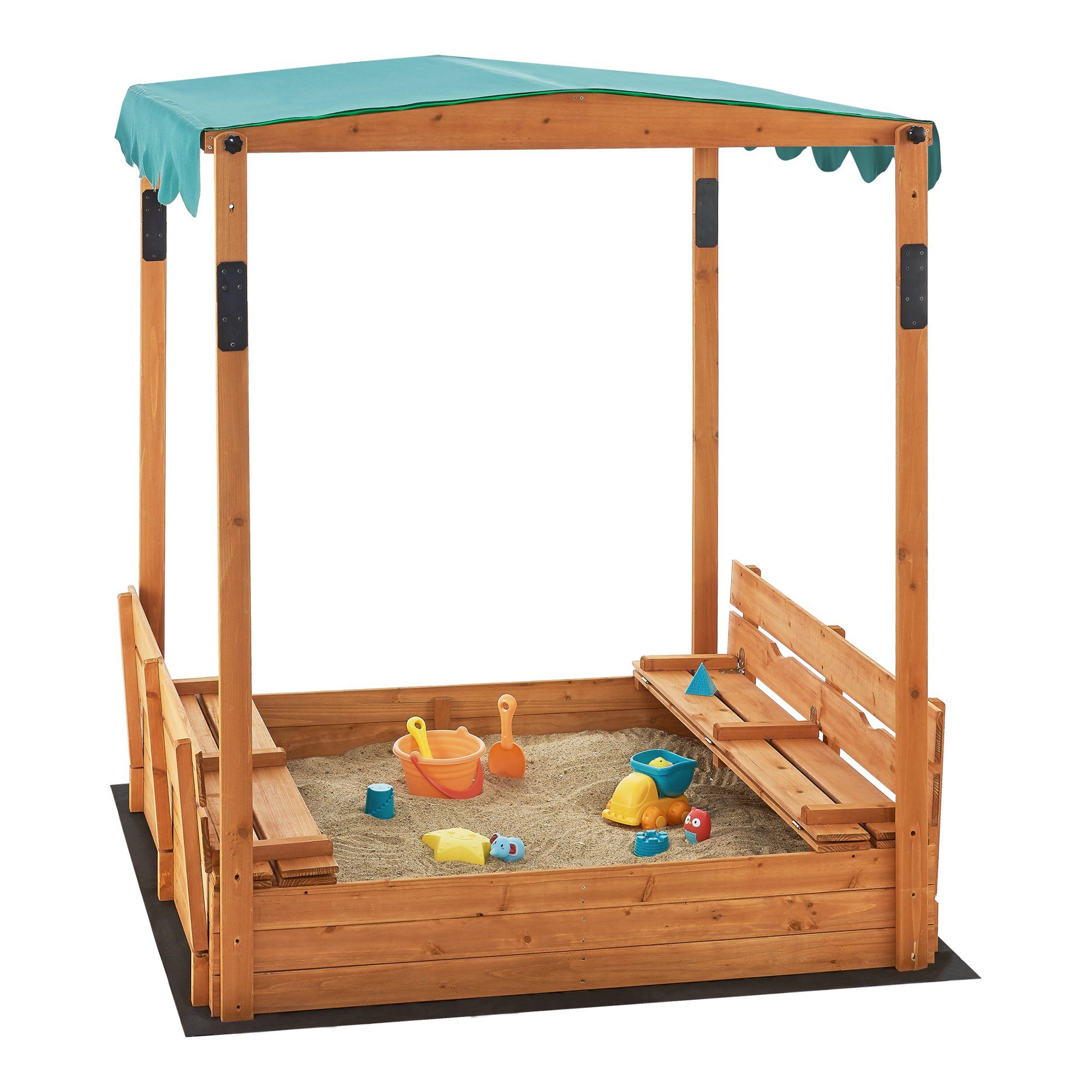 en.casa Sandkasten, »Pitsunda« Sandkiste 145x118x118 cm mit 2 Sitzbänke Natur/Grün