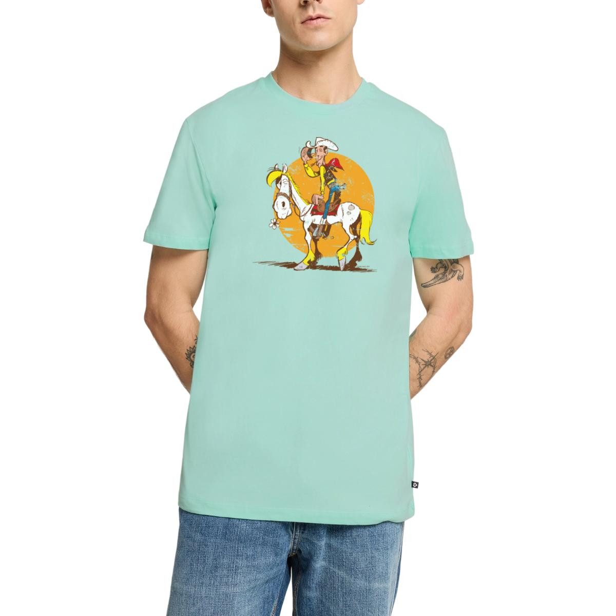 Spreadshirt T-Shirt Lucky Luke Jolly Jumper im Sonnenuntergang Männer Premium T-Shirt (1-tlg)