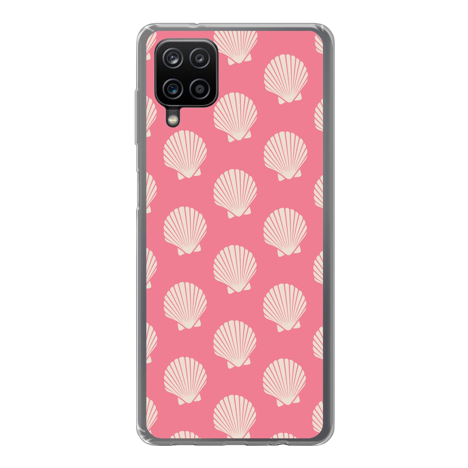 MuchoWow Handyhülle für Samsung Galaxy A12 Muscheln - Muster - Rosa - Weiß - Strand, Smartphone-Bumper, Print, Handy Schutzhülle Dünn