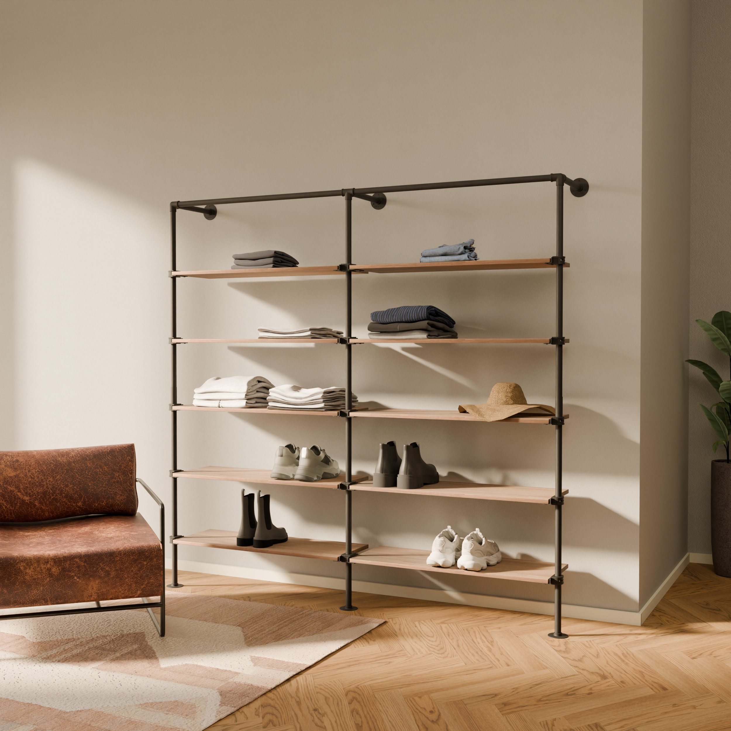 pamo. design Wandregal TIM offener Kleiderschrank mit Regalböden, Industrial, zur Wandmontage, Set