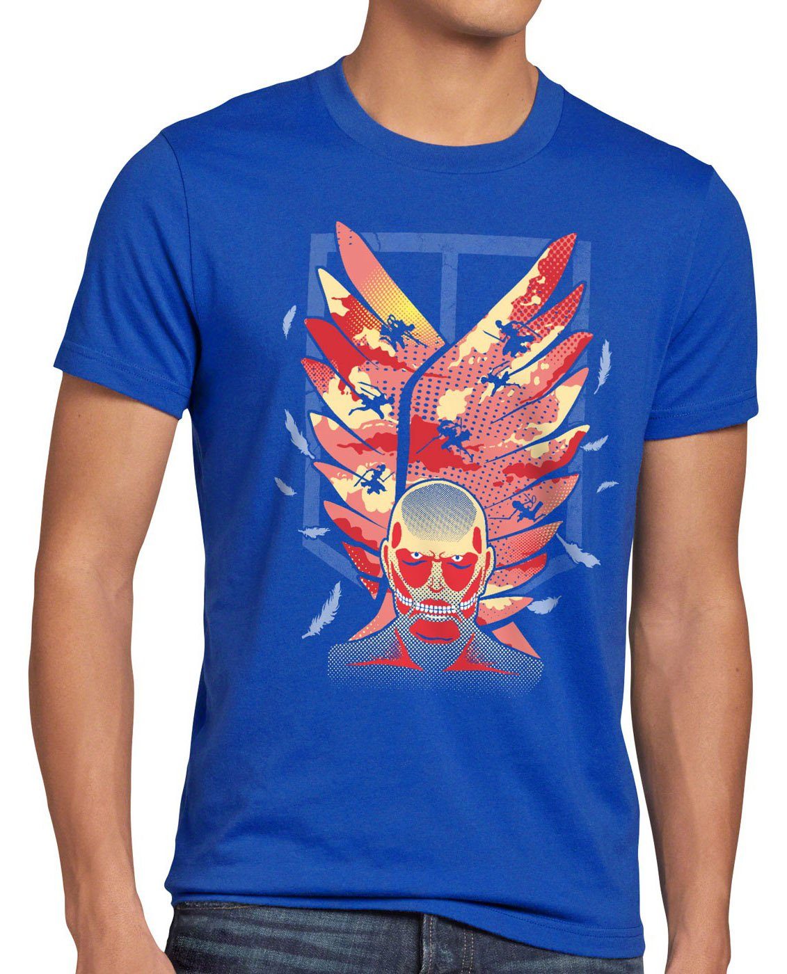 style3 Print-Shirt Herren T-Shirt Attack Wings Aufklärungstruppe AoT Titan Wappen Eren Riesen Jäger blau