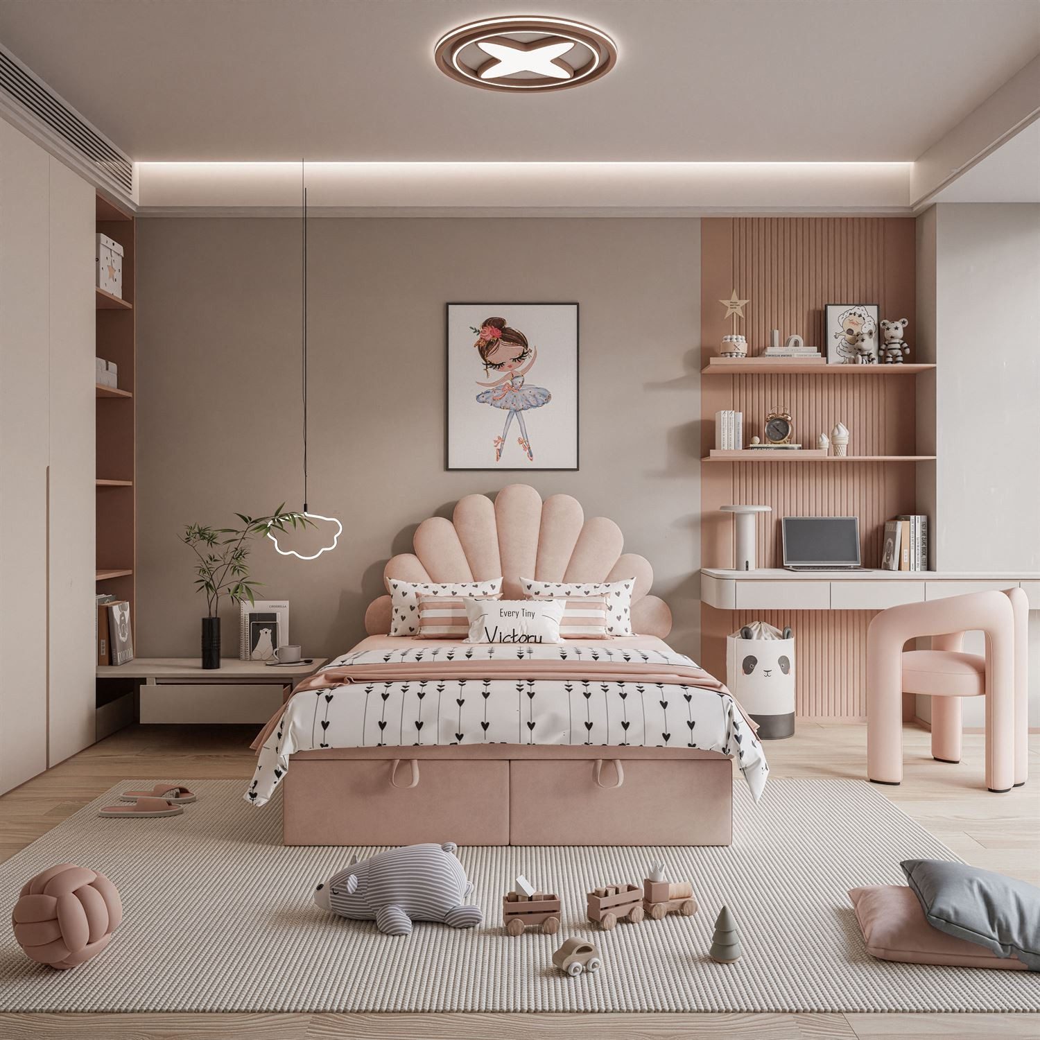 Lookway Boxspringbett ASHLEY Polsterbett mit Muschel-Kopfteil und Bettkasten (Boxspringbett mit Topper), gepolstertes Kopfteil