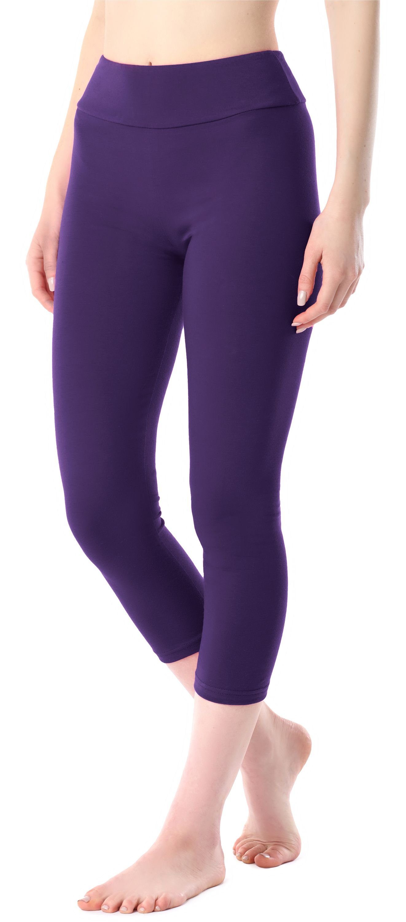 aus Leggings Violett MS10-430 Capri Style Leggings elastischer Damen 3/4 (1-tlg) Merry Baumwolle Bund