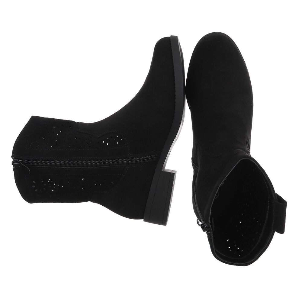 Ital-Design Damen Stiefelette mit elegantem Design und hohem Komfort Sommerboots (91154465) Blockabsatz Flache Stiefeletten in Schwarz