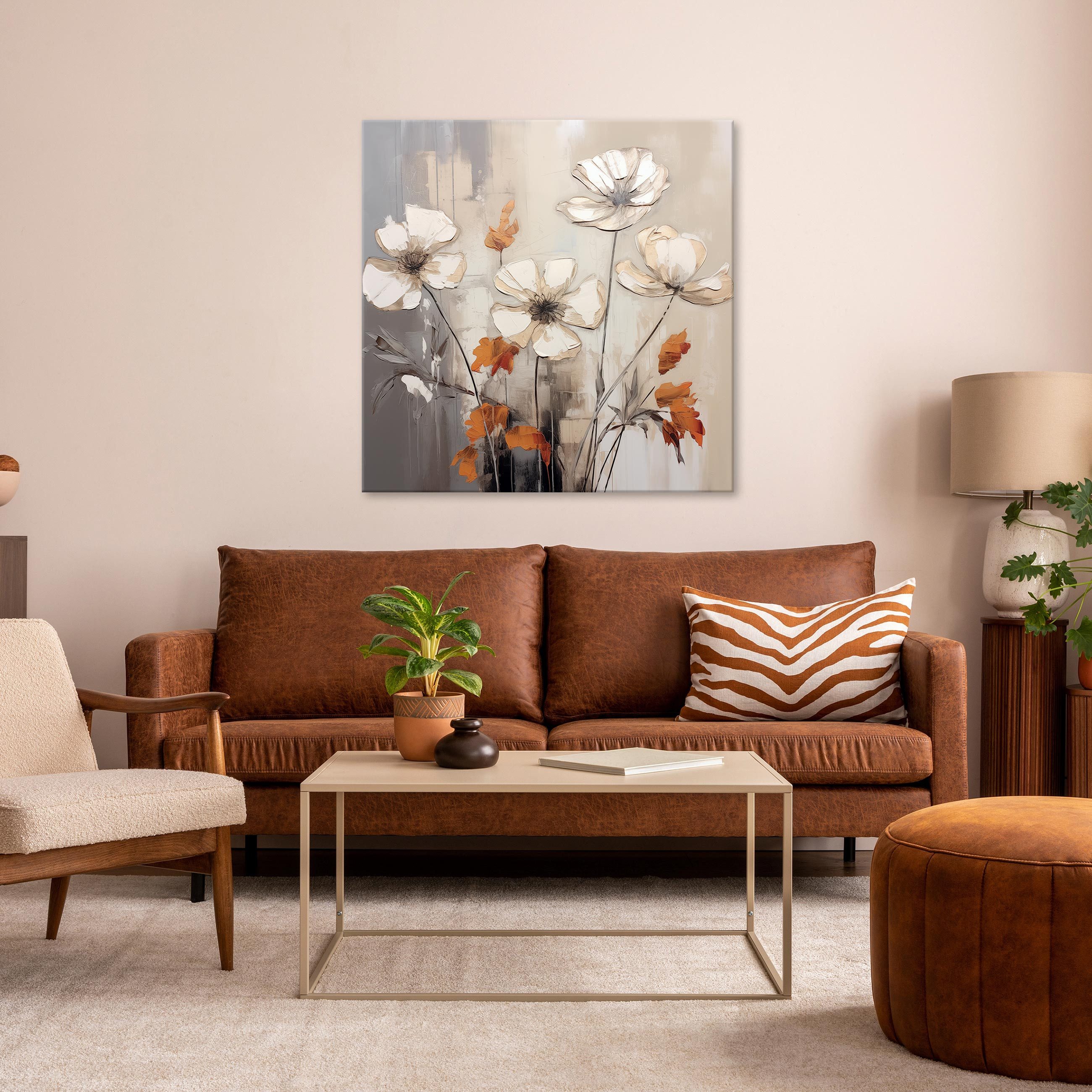 Wallarena Leinwandbild Blumen Gemalt Beige Wandbild XXL Wand Deko Bilder Mo günstig online kaufen