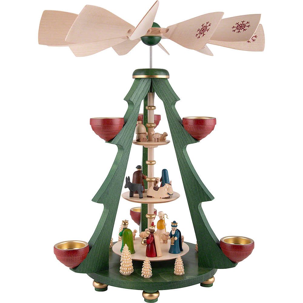 Erzgebirgische Volkskunst Richard Glässer GmbH Weihnachtspyramide 3-stöckige Pyramide Baum - Christi Geburt (40cm) von Richard Glässer