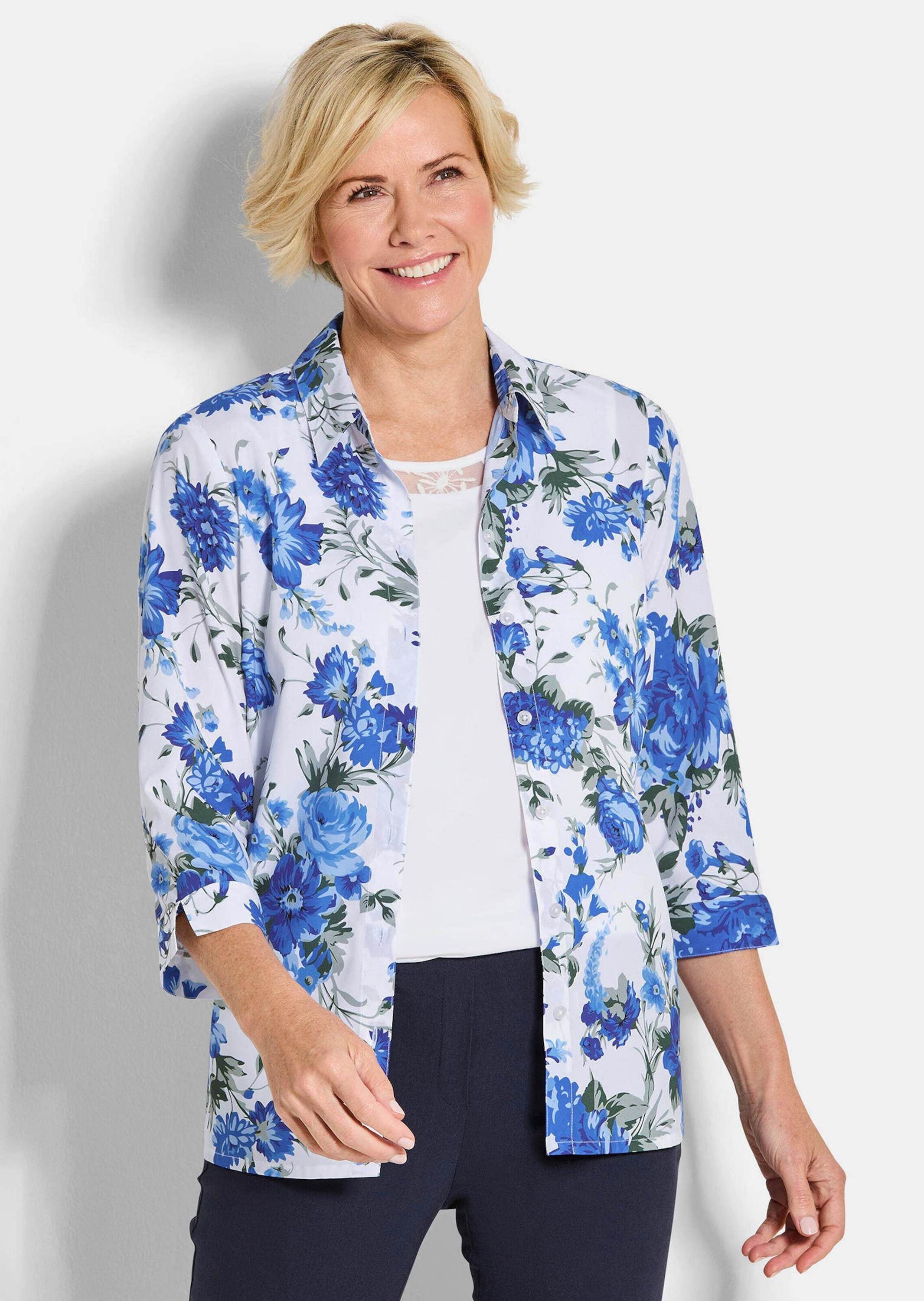 Klassische Bluse Kurzgröße: Hemdbluse mit Spitzenshirt