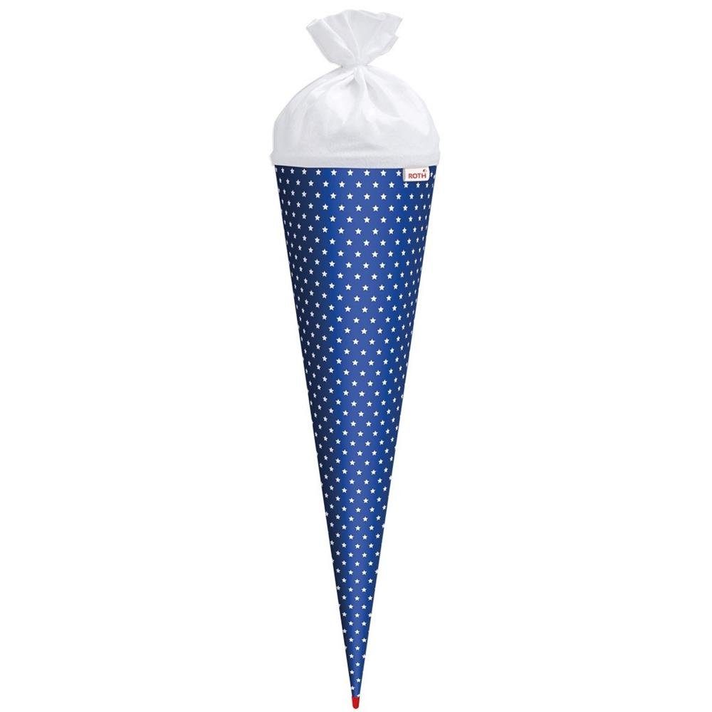 Roth Schultüte Ultramarinblau-Weiß Sterne, 70 cm, rund, mit weißem Filzverschluss, Basteltüte für Schulanfang