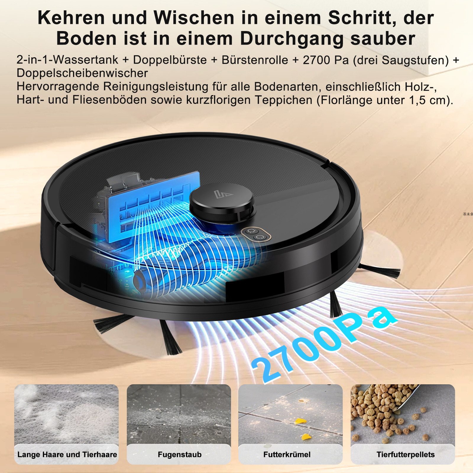 Ruzava Saugroboter Saugroboter 12000 Pa 2026 Saugroboter mit Wischfunktion Y580, mit Beutel