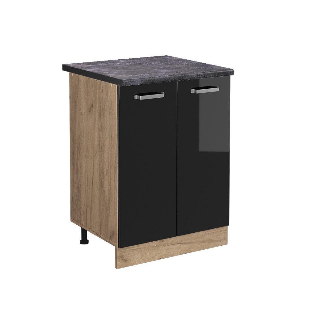 Vicco Unterschrank R-Line, Schwarz Hochglanz/Goldkraft Eiche, günstig online kaufen