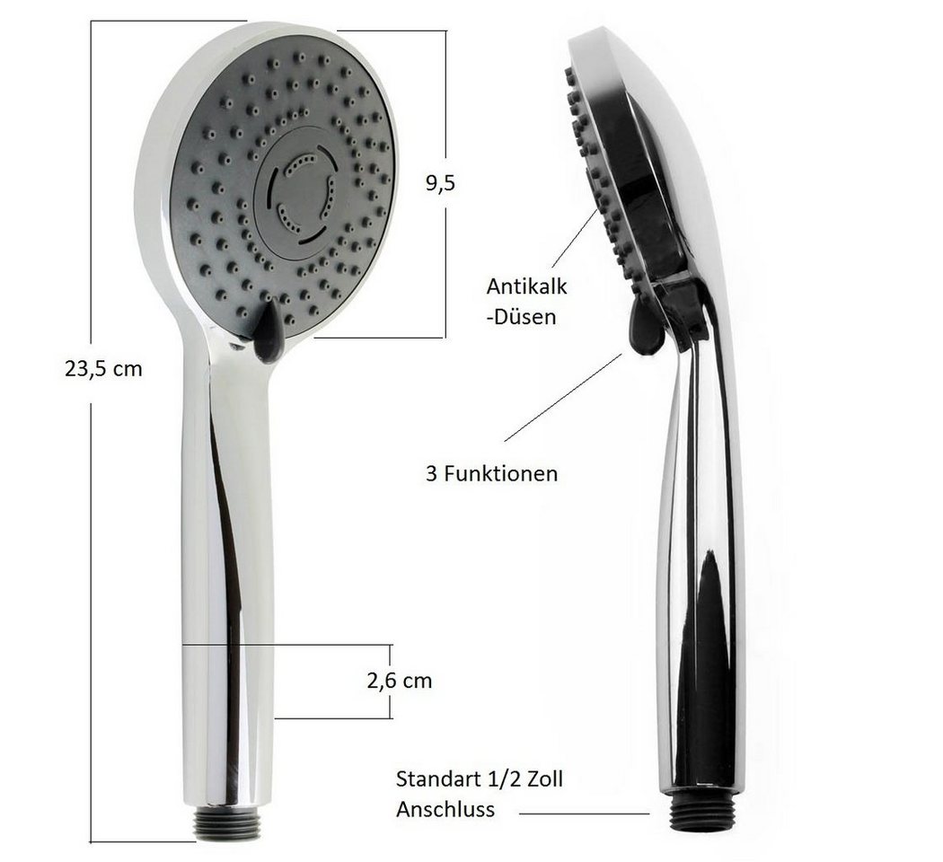 Thumbnail - Sanixa Handbrause Massage Duschbrause Brause-Kopf Duschkopf Dusche Badewanne, (1-tlg), Design Handbrause 3 Funktionen An...