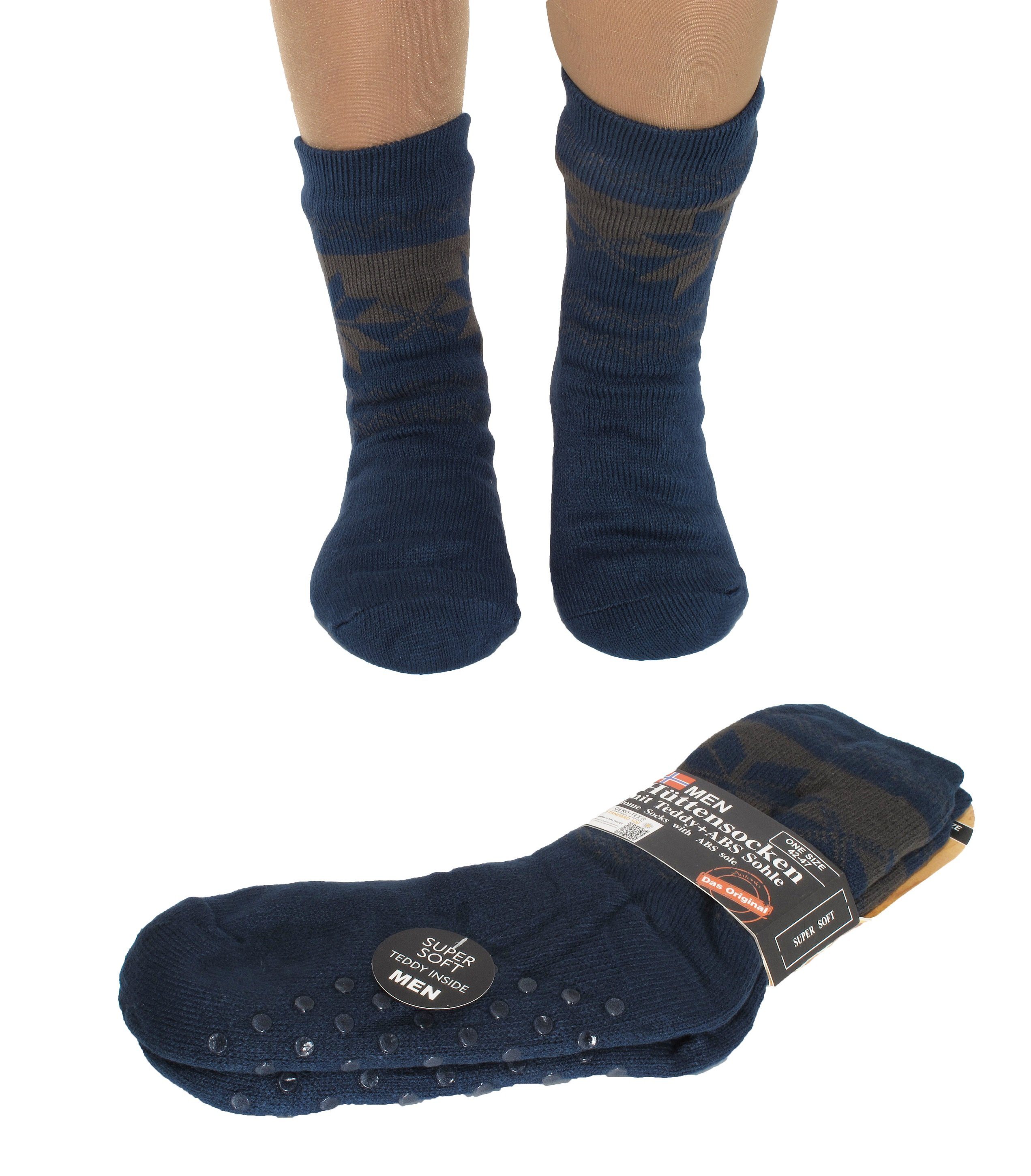 Markenwarenshop-Style Socken Herren Hüttensocken Hüttenschuhe ABS Hausschuhe Teddy Gr.42-47 Farbe: Blau_641