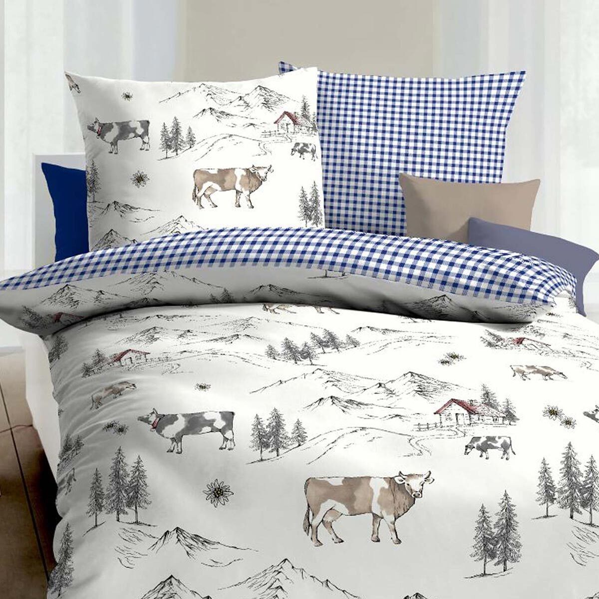 TRAUMSCHLAF Bettwäsche Allgäu, Biber, 2 teilig, Winterbettwäsche mit Landsc günstig online kaufen