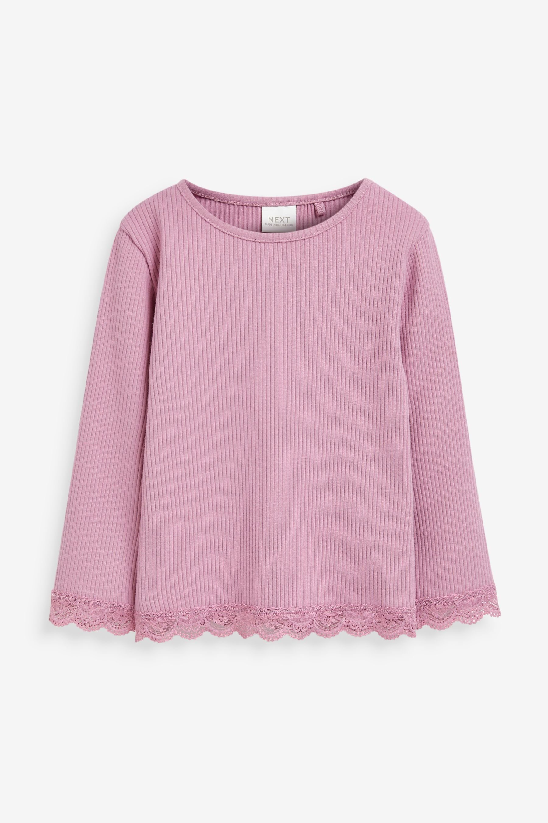 Next Langarmshirt Geripptes Langarmhirt mit Spitzenbesatz (1-tlg)