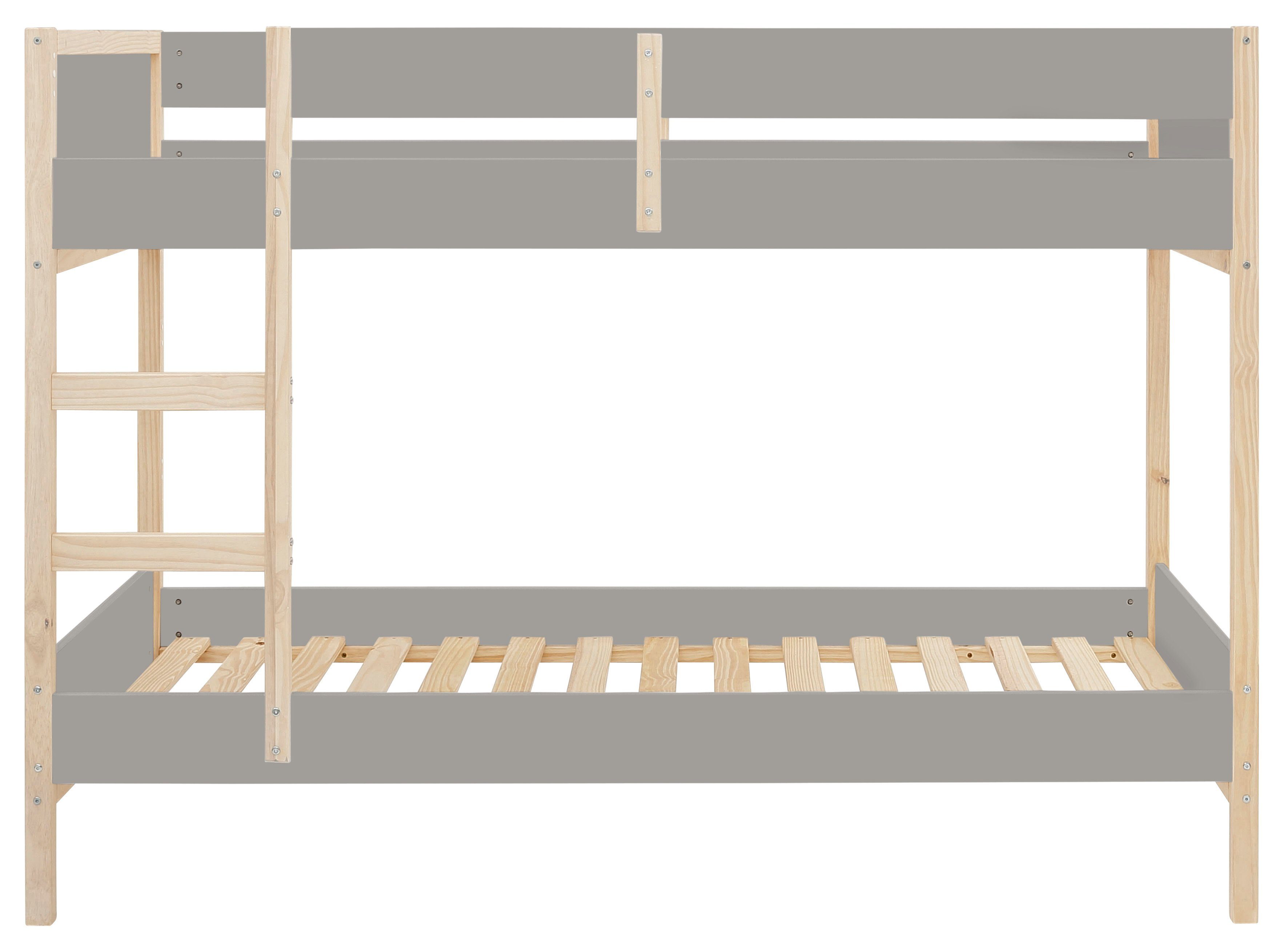 Lüttenhütt cm Holzleiter, inklusive Janne, grau/natur Liegefläche Kiefernholz, 90x200 Etagenbett Etagenbett,