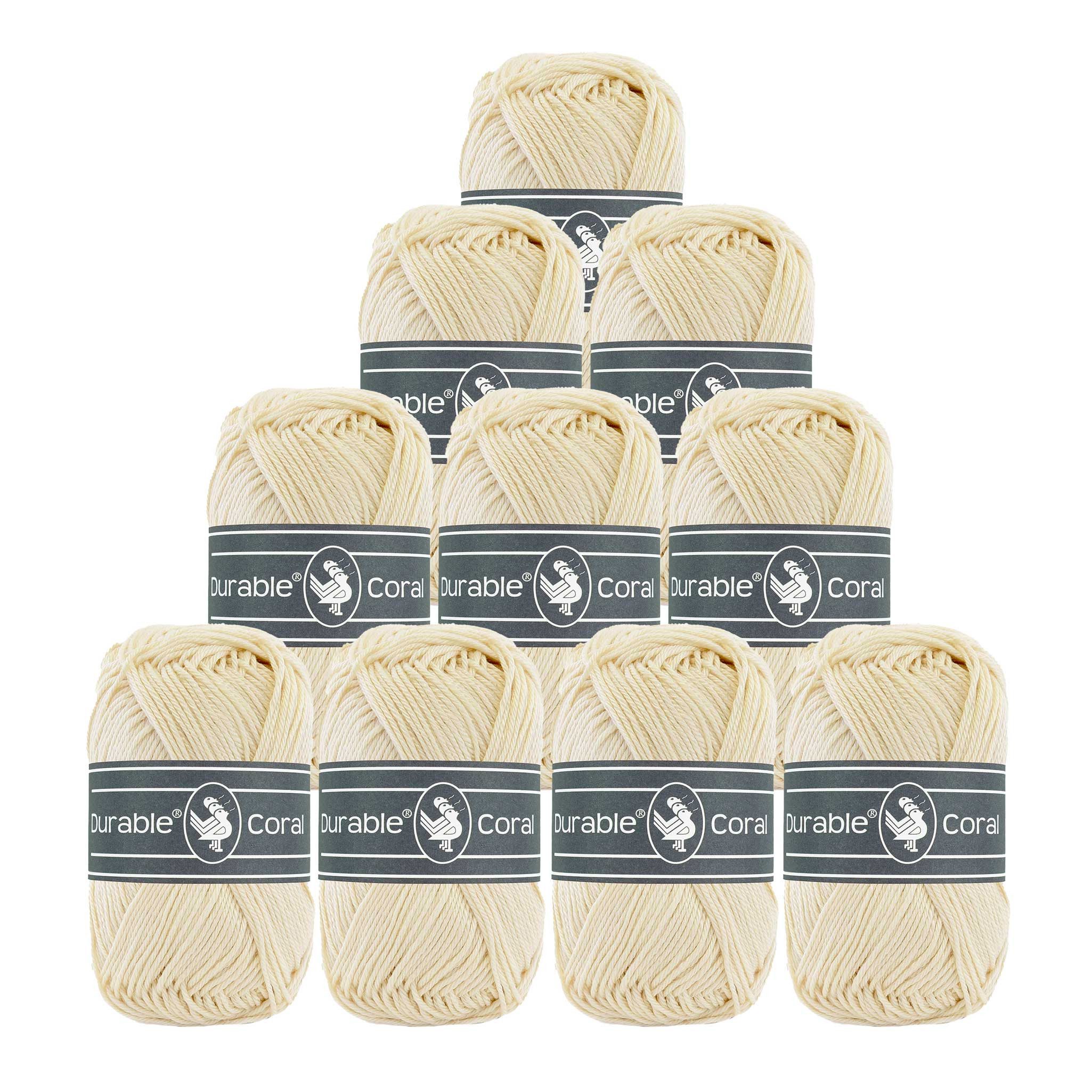 Durable® Yarn 10 x 50g Strick- u. Häkelgarn Durable Coral Baumwolle Sommergarn Häkelwolle, 1250 m (Sparpaket (10 Knäuel je 50g), 2172 creme