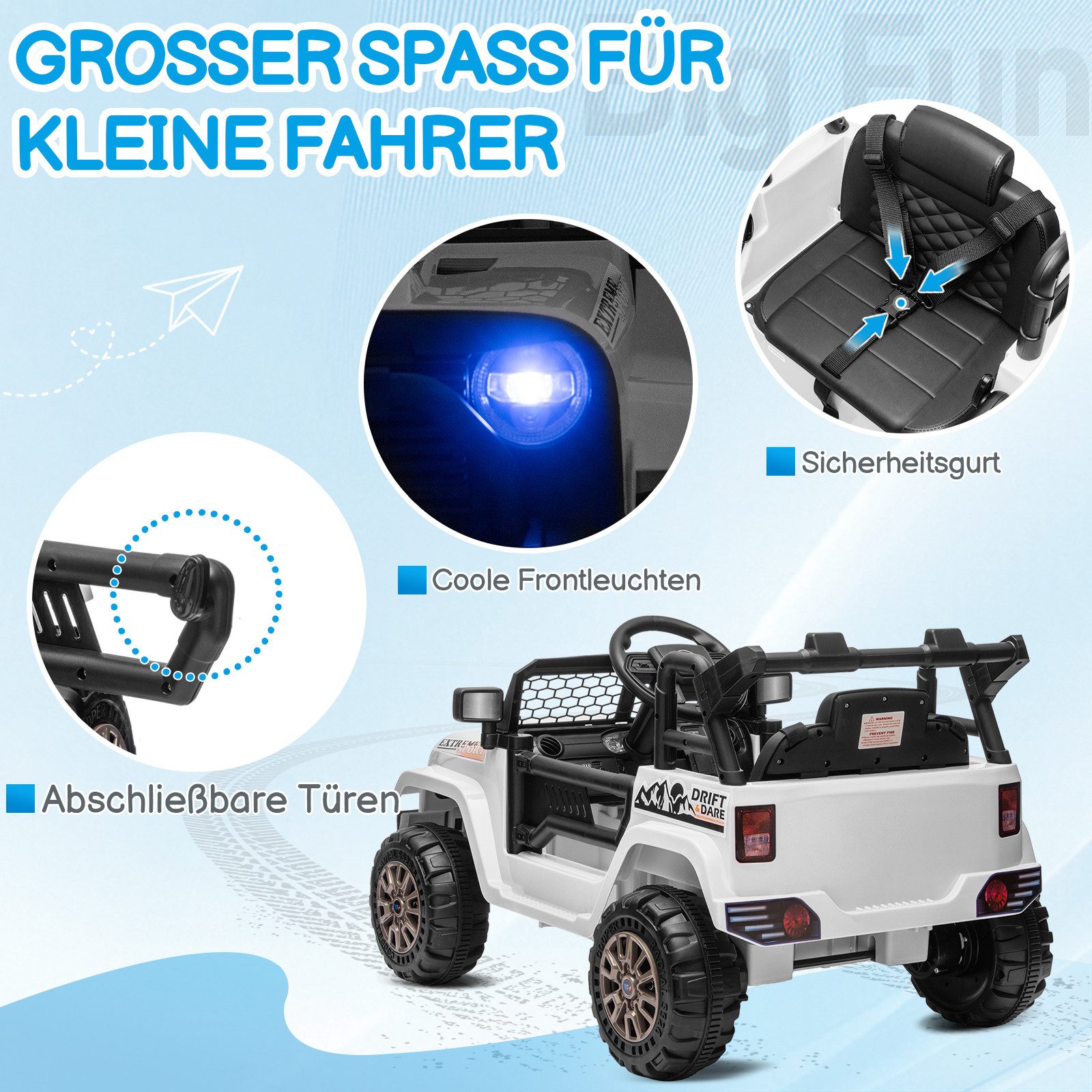 LALAHO Elektro-Kinderauto Elektrischer Aufsitz-Jeep für Kinder, mit Fernbedienung, mit Licht und Musik