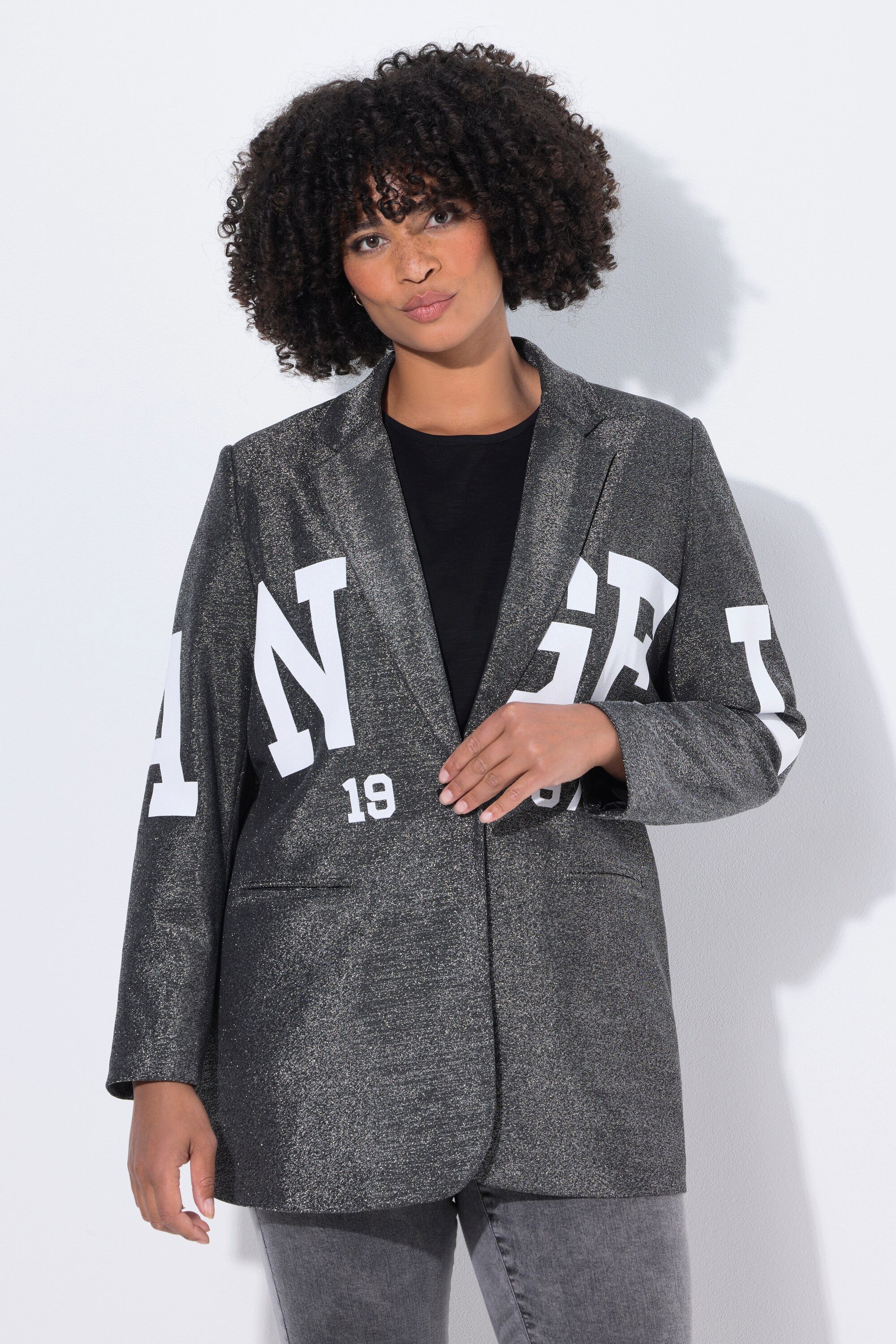 Blusenblazer Blazer Straight Fit Glitzer Buchstaben-Applikation