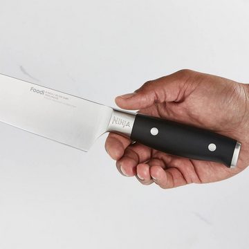 NINJA Messer-Set StaySharp Messerblock mit integriertem Schärfer, 5 Messer + 1 Schere (Scharf, Set, hochwertig, Küchenmesserset, 7-tlg., Kochmesser, Brotmesser, Universalmesser, Schinkenmesser, Schälmesser), Messerset mit Block, mit Schärfer Edelstahl Messer Set, Küchenmesser