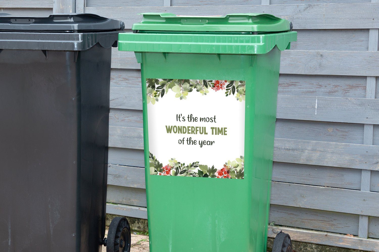 Zitat Container, - Sticker, Abfalbehälter (1 Wandsticker Weihnachten Mülltonne, Mülleimer-aufkleber, - St), MuchoWow Aquarell